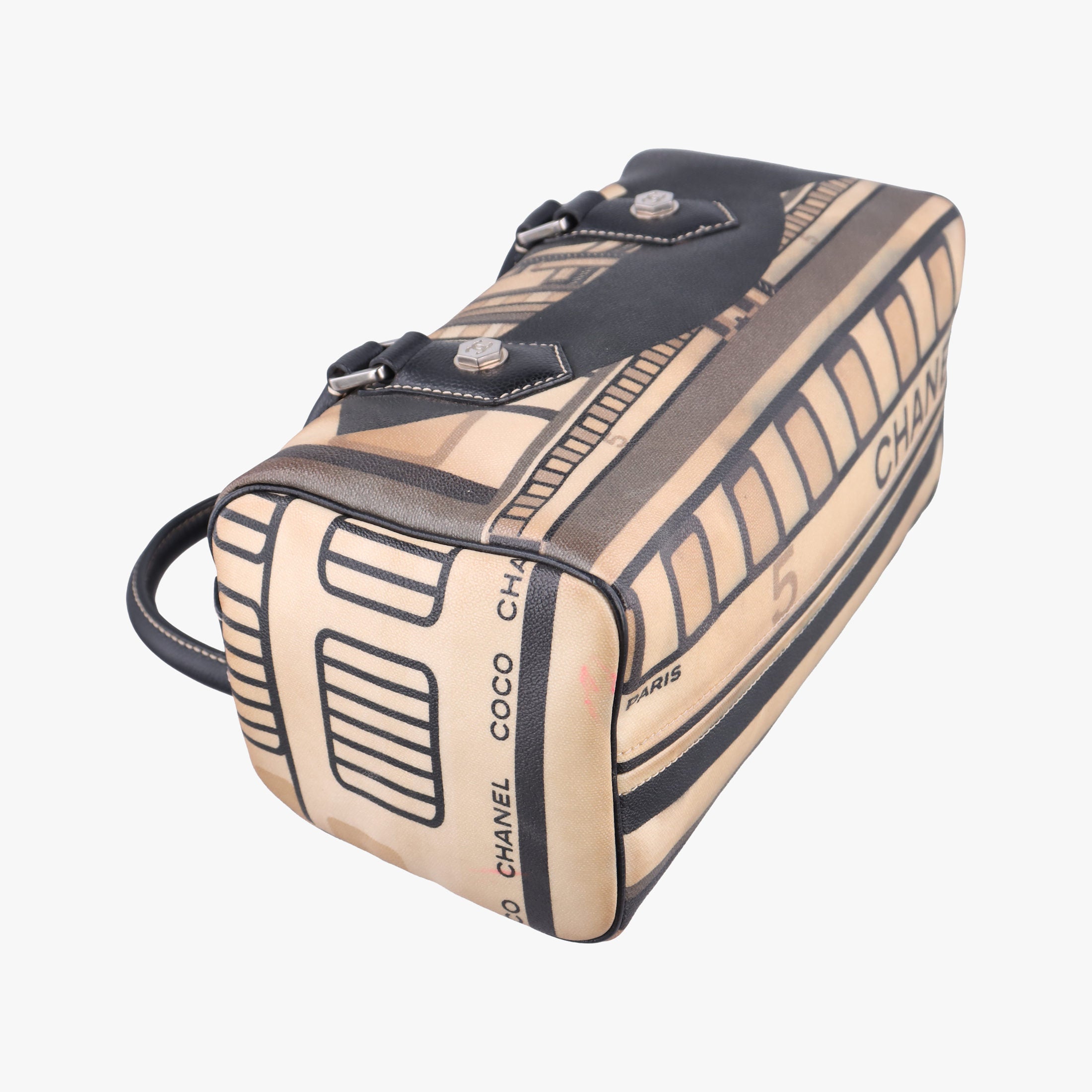 31 Rue Cambon Graffiti Mini Boston Beige × Black Coated Canvas 1103321331ルカンボン グラフィティ ミニボストン ベージュ × ブラック コーティングキャンバス 11033213