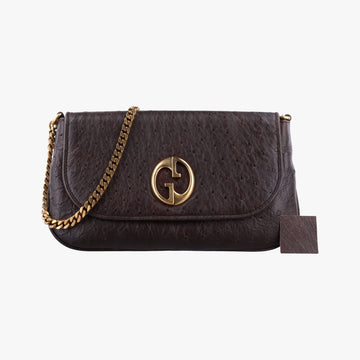 1973 Double G Brown Ostrich Leather 251820 C99565351973 ダブルG ブラウン オーストリッチ 251820 C9956535