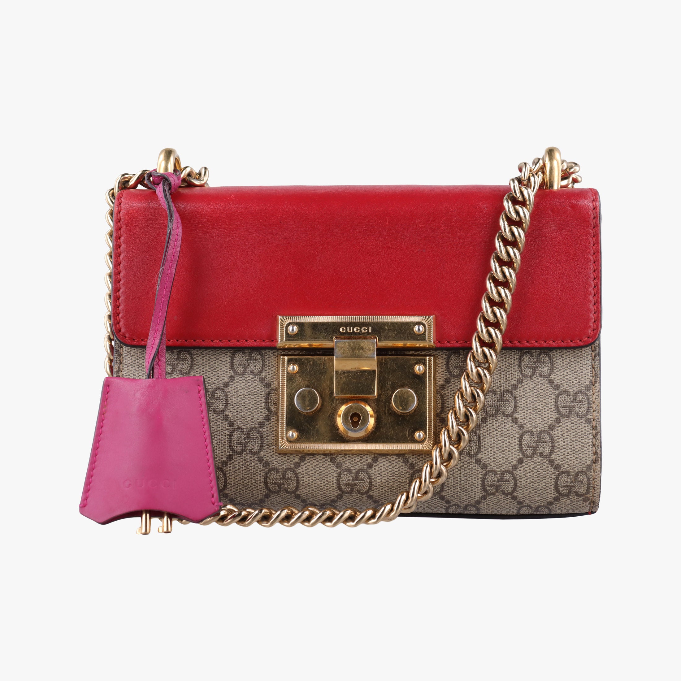 Padlock beige×red×pink PVC coated canvas×Leather 409487 H018683326パドロック ベージュ×レッド×ピンク PVCコーティングキャンバス×レザー 409487 H018683326