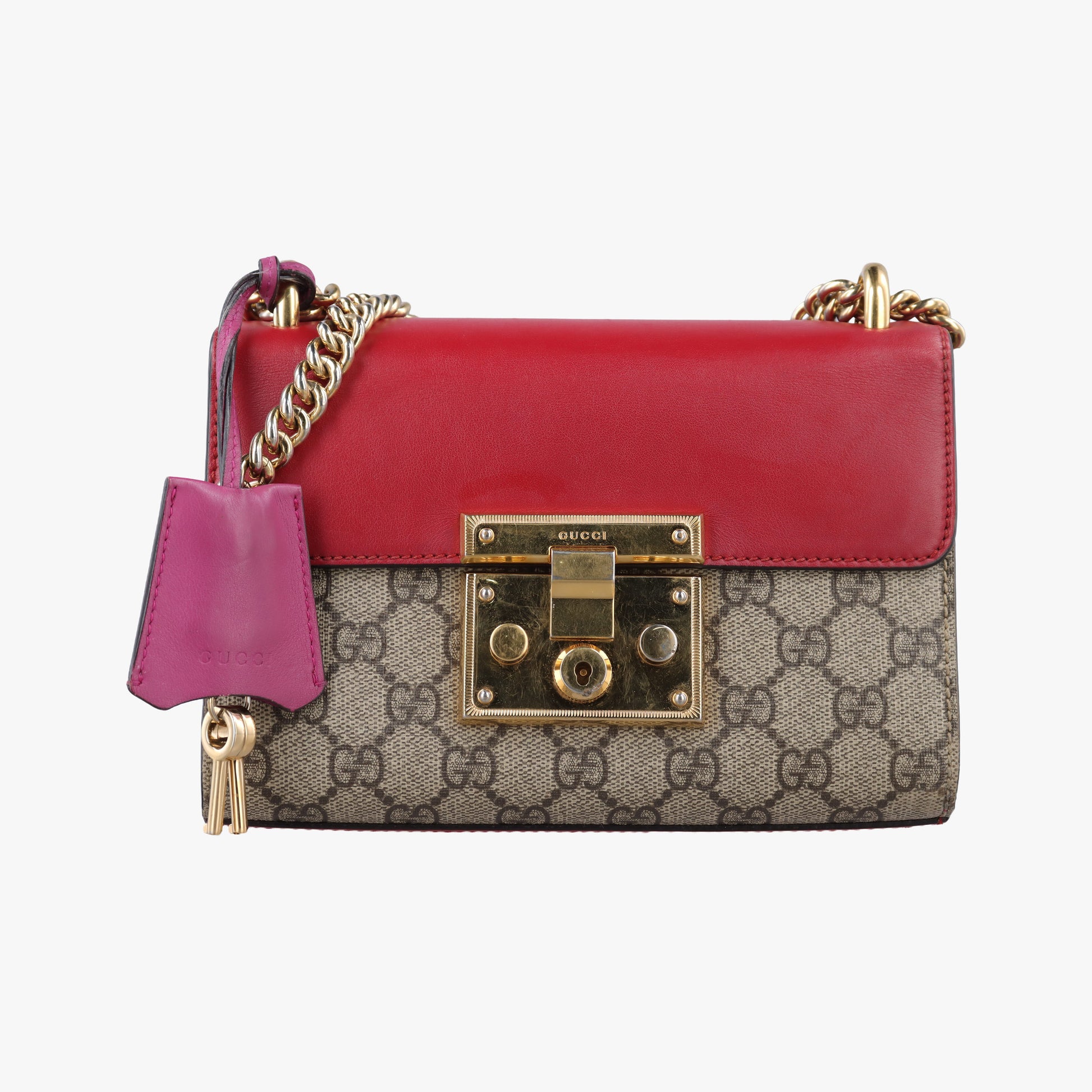 Padlock Beige×red×pink PVC coated canvas×Leather 409487 D020734944パドロック ベージュ×レッド×ピンク PVCコーティングキャンバス×レザー 409487 D020734944
