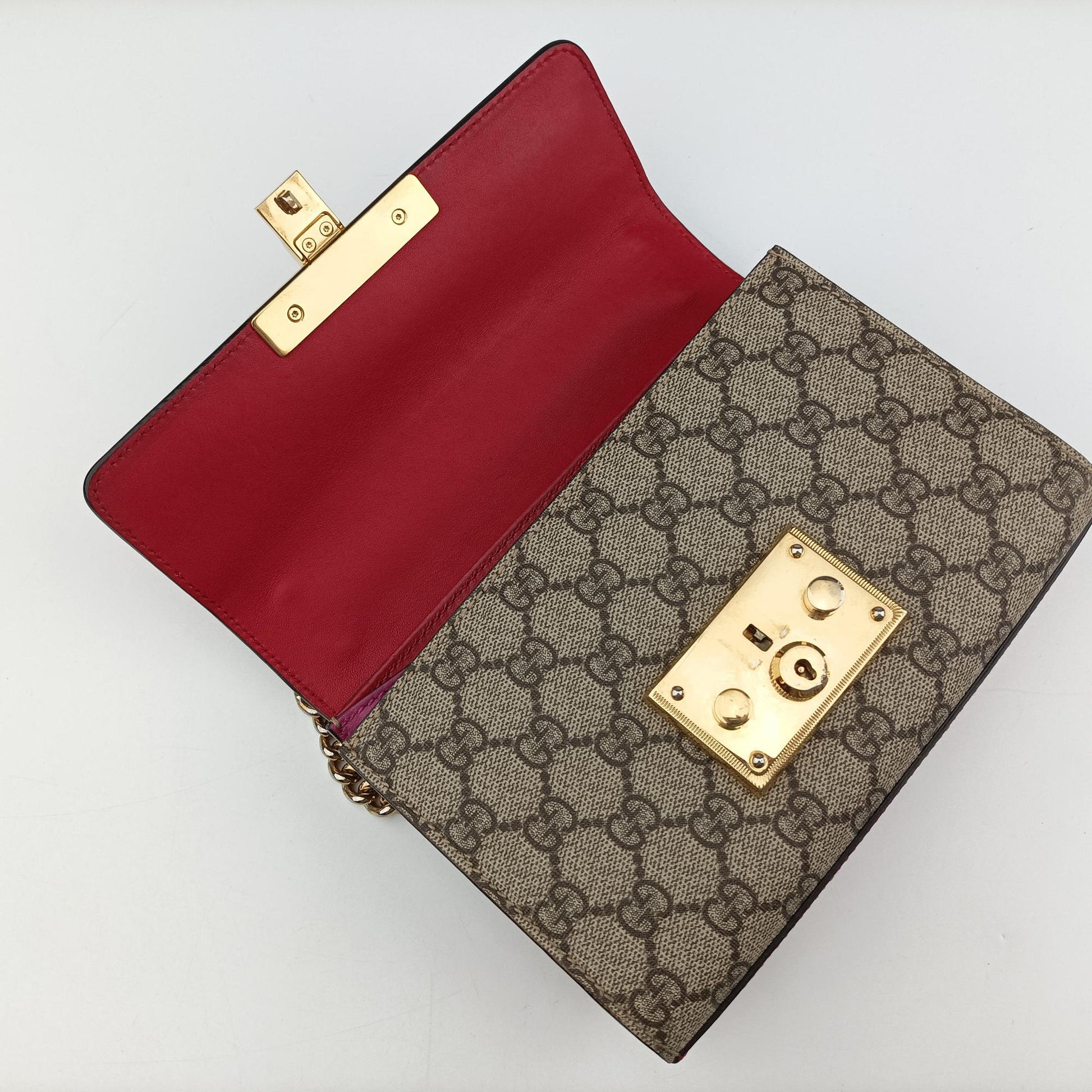 Padlock Beige×red×pink PVC coated canvas×Leather 409487 D020734944パドロック ベージュ×レッド×ピンク PVCコーティングキャンバス×レザー 409487 D020734944