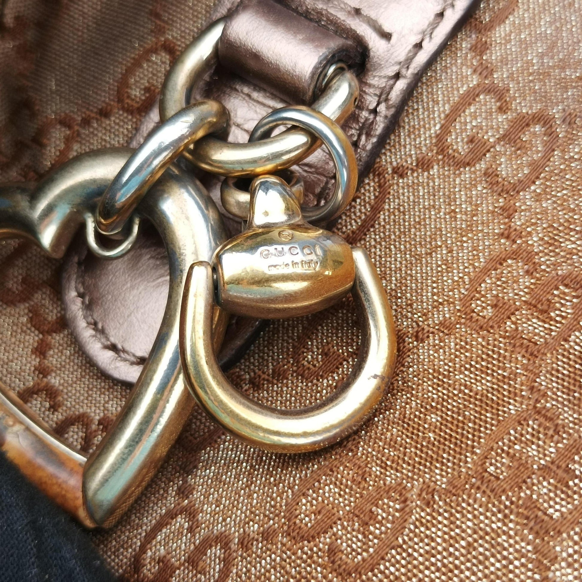 Heart Bit charm Golden×Brown canvas×leather 269955 C010146790ハートビット チャーム ゴールド×ブラウン キャンバス×レザー 269955 C010146790