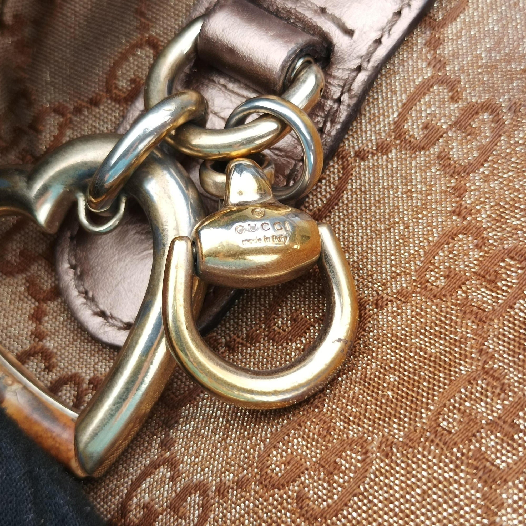 Heart Bit charm Golden×Brown canvas×leather 269955 C010146790ハートビット チャーム ゴールド×ブラウン キャンバス×レザー 269955 C010146790