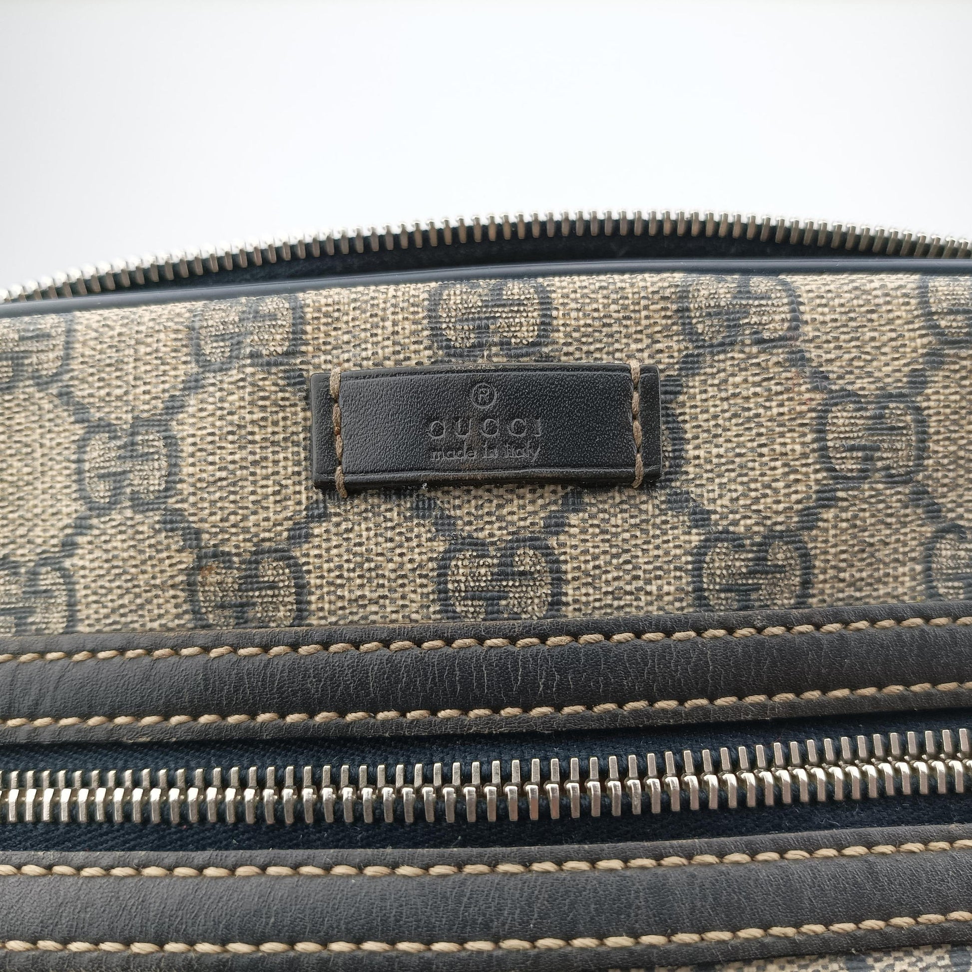 GG Imprime Messenger Beige × Navy PVC coated canvas×leather 201448 E9879957GGインプリメ メッセンジャー ベージュ×ネイビー PVCコーティングキャンバス×レザー 201448 E9879957