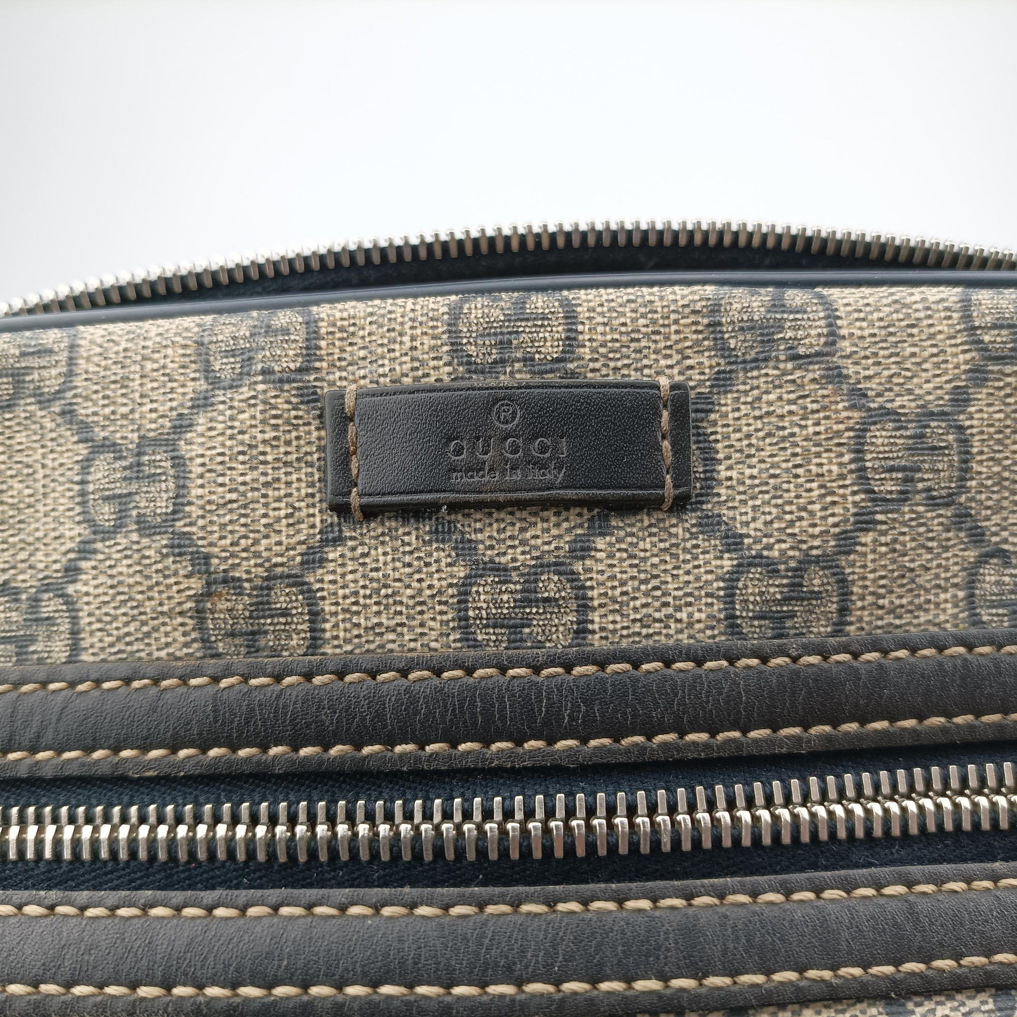 GG Imprime Messenger Beige × Navy PVC coated canvas×leather 201448 E9879957GGインプリメ メッセンジャー ベージュ×ネイビー PVCコーティングキャンバス×レザー 201448 E9879957