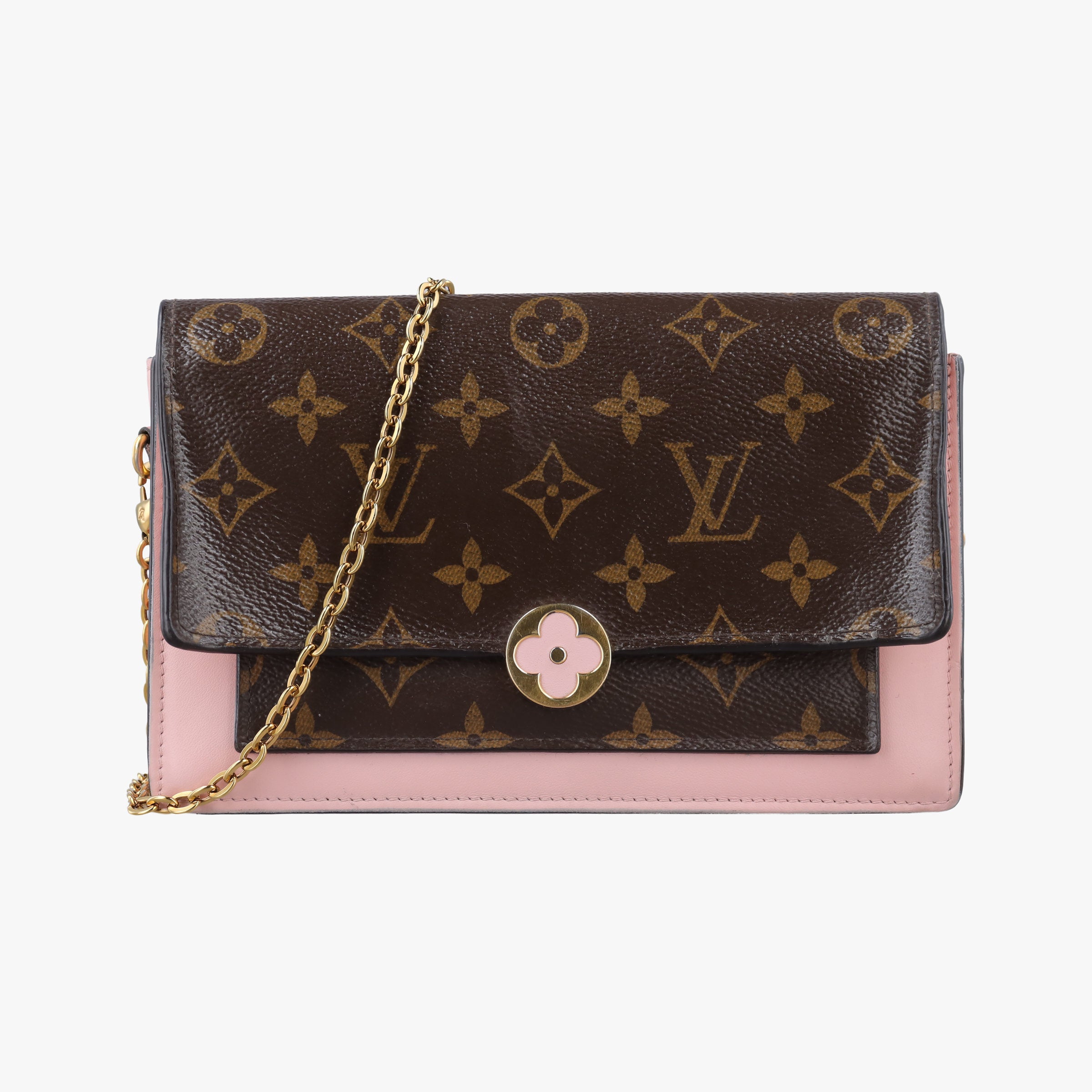 Portefeuille FLORE Chain brown×ROSE BALLERIN Monogram Canvas×calf leather M67405 SP4129ポルトフォイユ フロール チェーン モノグラム/ブラウン×ローズバレリーヌ モノグラムキャンバス×カーフレザー M67405 SP4129