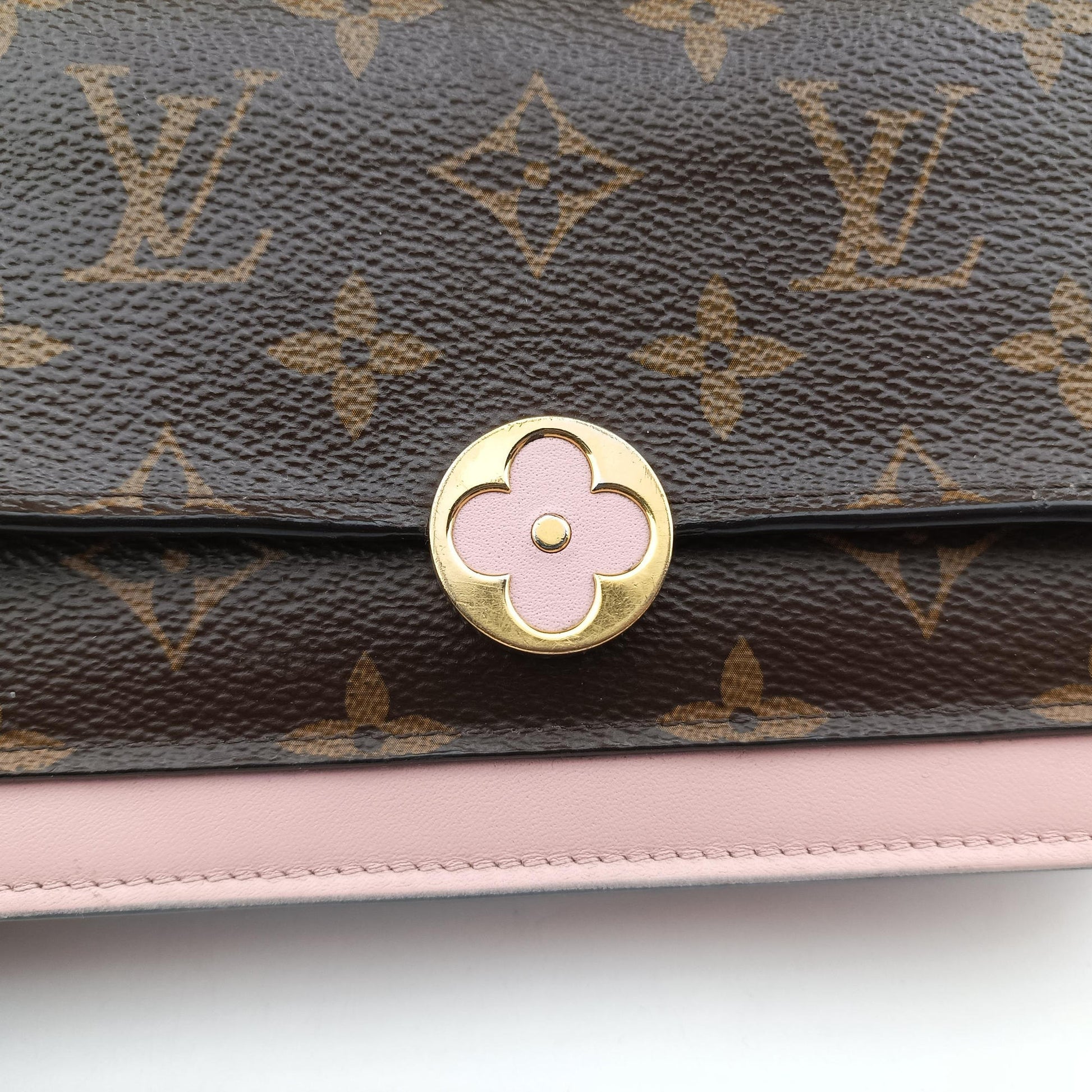 Portefeuille FLORE Chain brown×ROSE BALLERIN Monogram Canvas×calf leather M67405 SP4129ポルトフォイユ フロール チェーン モノグラム/ブラウン×ローズバレリーヌ モノグラムキャンバス×カーフレザー M67405 SP4129
