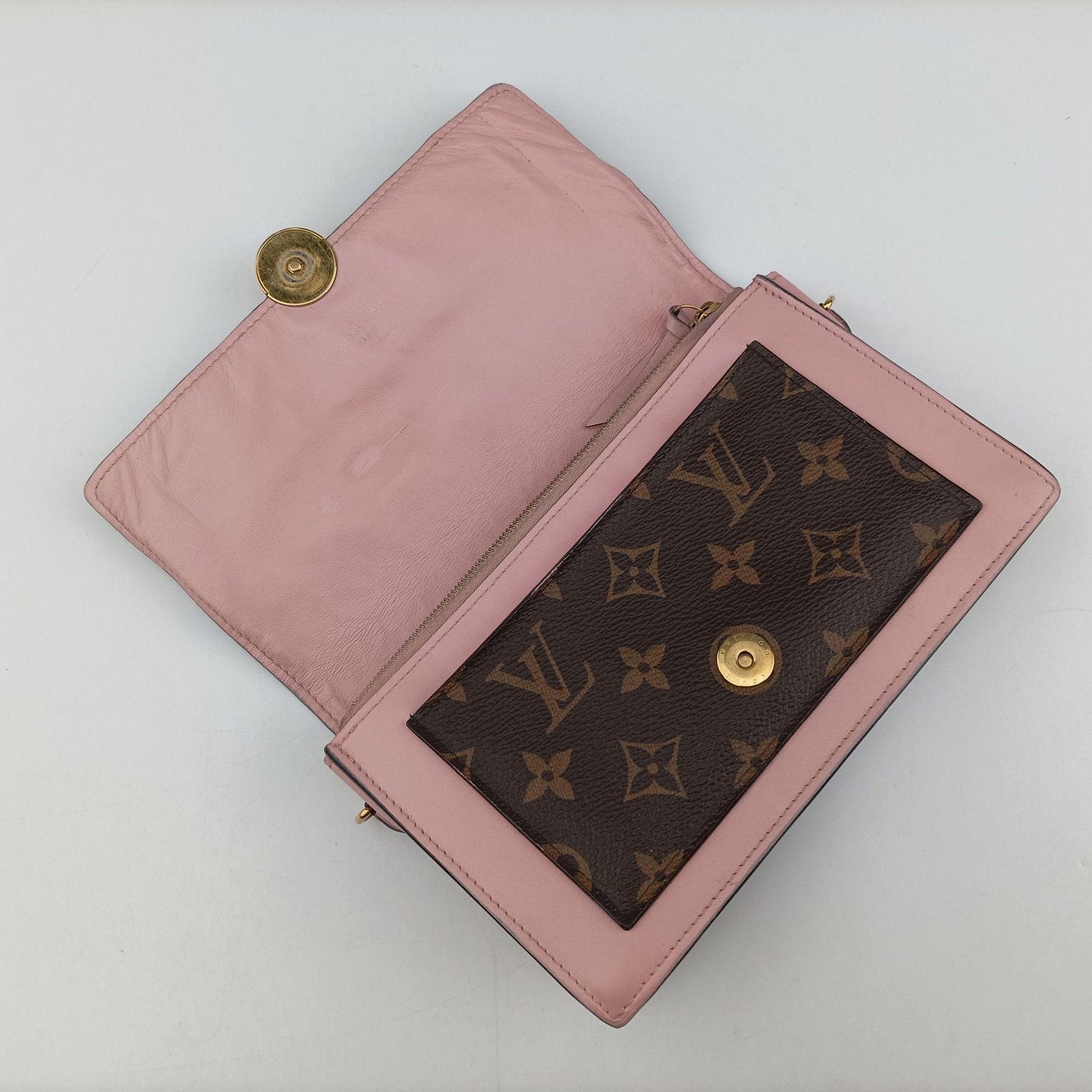 Portefeuille FLORE Chain brown×ROSE BALLERIN Monogram Canvas×calf leather M67405 SP4129ポルトフォイユ フロール チェーン モノグラム/ブラウン×ローズバレリーヌ モノグラムキャンバス×カーフレザー M67405 SP4129