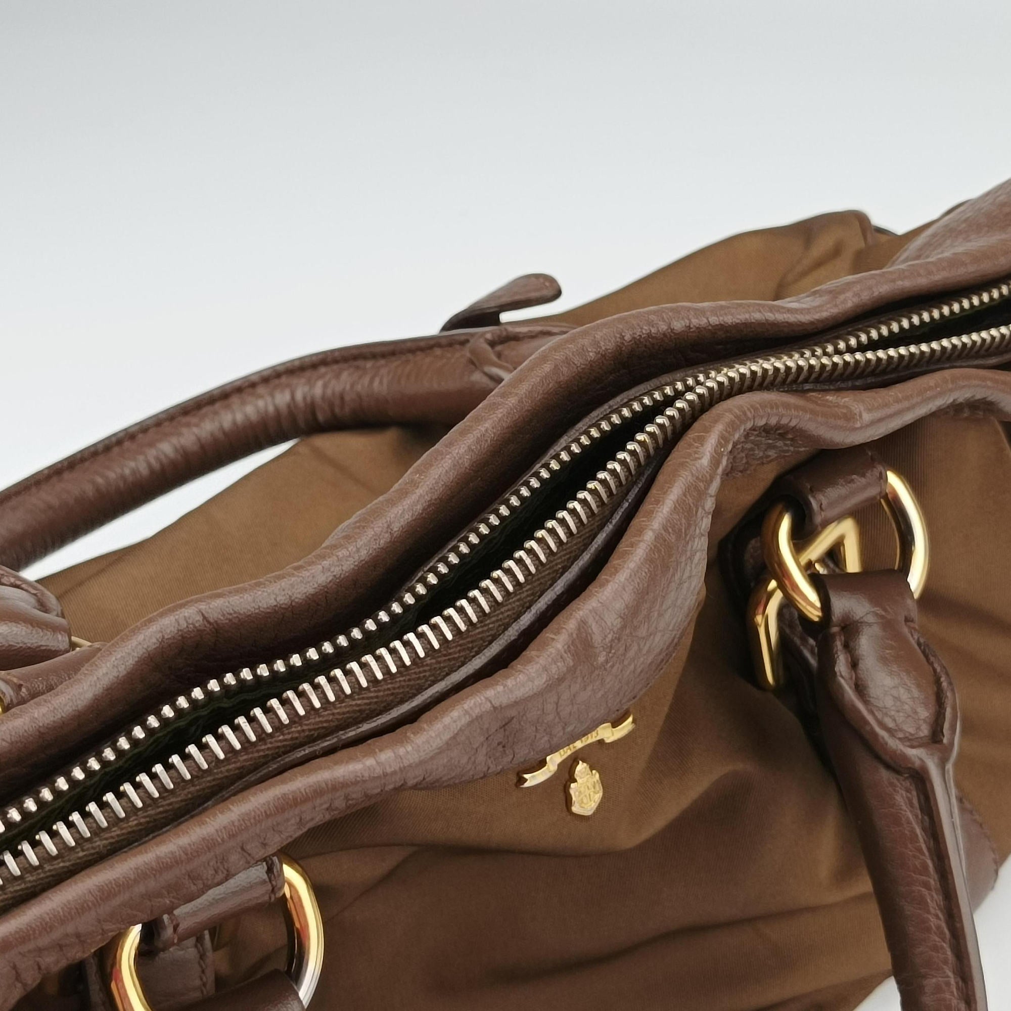 Tessuto Nappa Gaufre Satchel Rovere Brown nylon×Leather 158テスート ナッパ ゴーフル サッチェル ローヴェレ ブラウン ナイロン×レザー 158