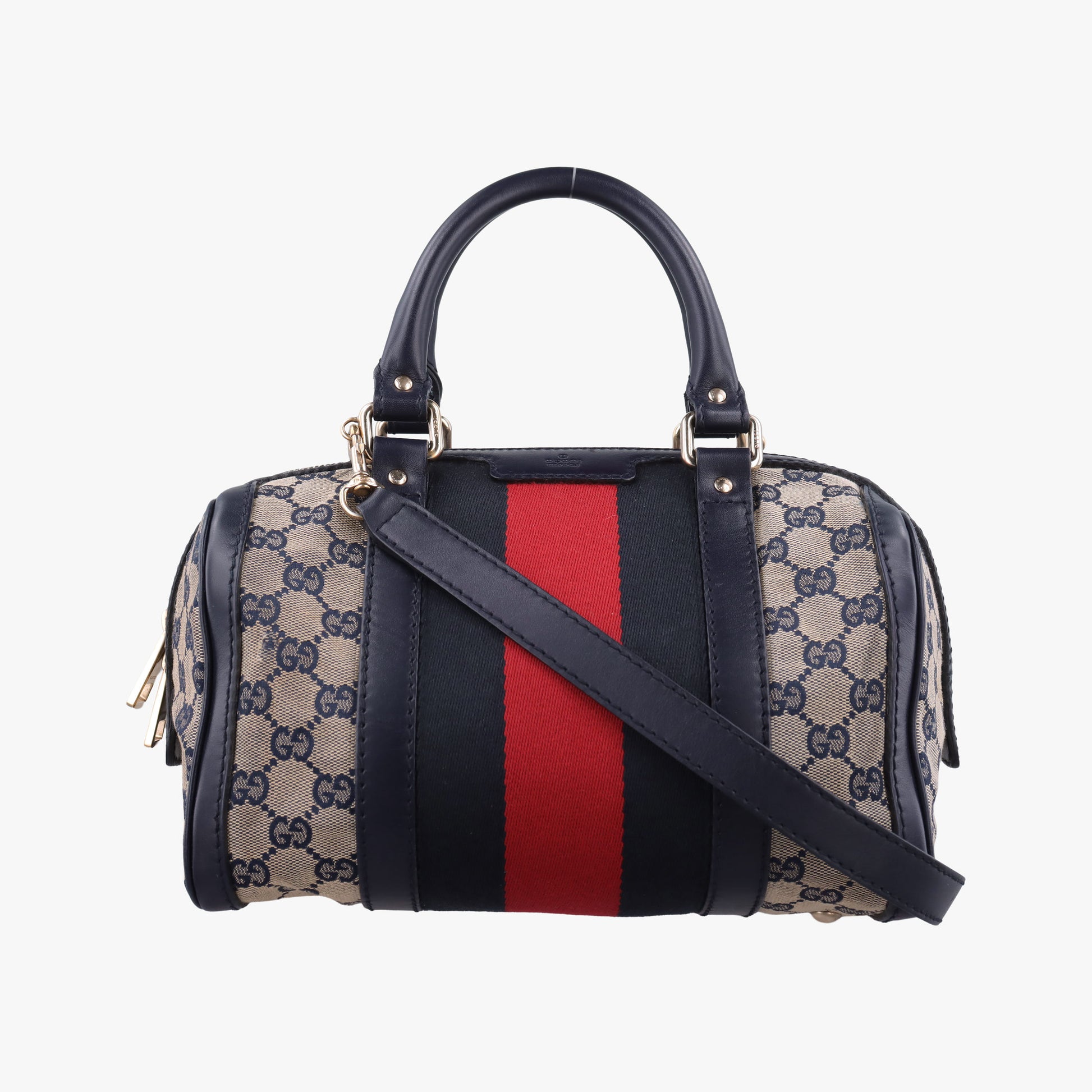Sherry Line navy×red×beige Leather×canvas 269876 D014122371シェリーライン ネイビー×レッド×ベージュ レザー×キャンバス 269876 D014122371
