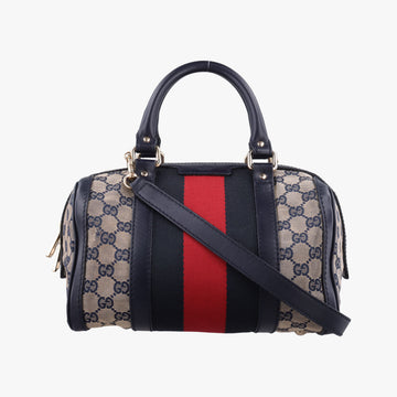Sherry Line navy×red×beige Leather×canvas 269876 D014122371シェリーライン ネイビー×レッド×ベージュ レザー×キャンバス 269876 D014122371