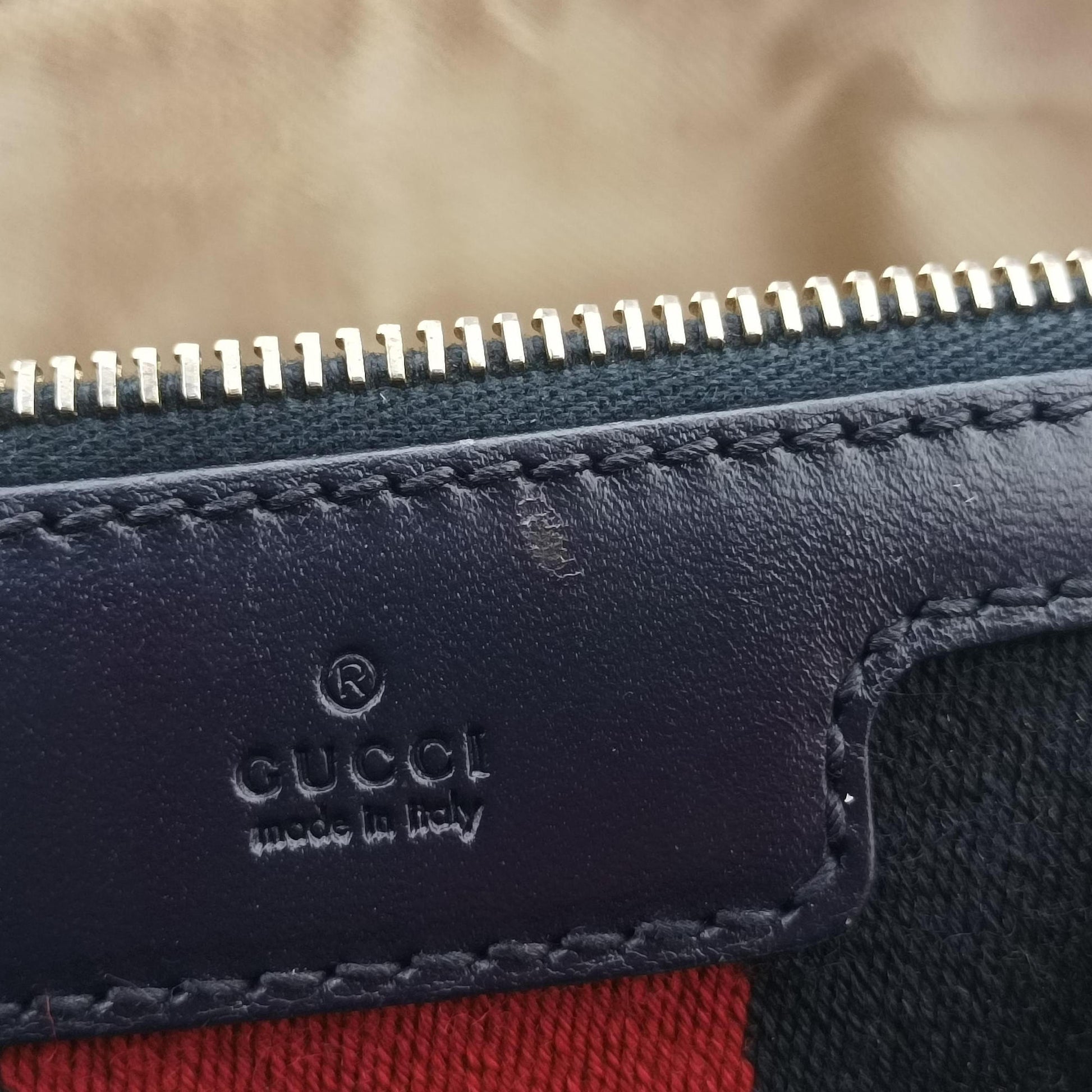 Sherry Line navy×red×beige Leather×canvas 269876 D014122371シェリーライン ネイビー×レッド×ベージュ レザー×キャンバス 269876 D014122371
