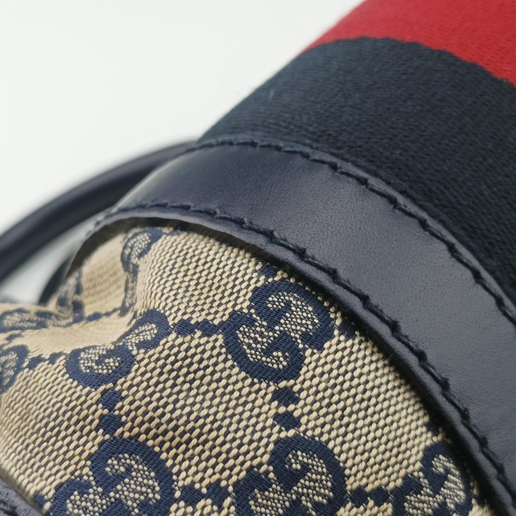 Sherry Line navy×red×beige Leather×canvas 269876 D014122371シェリーライン ネイビー×レッド×ベージュ レザー×キャンバス 269876 D014122371