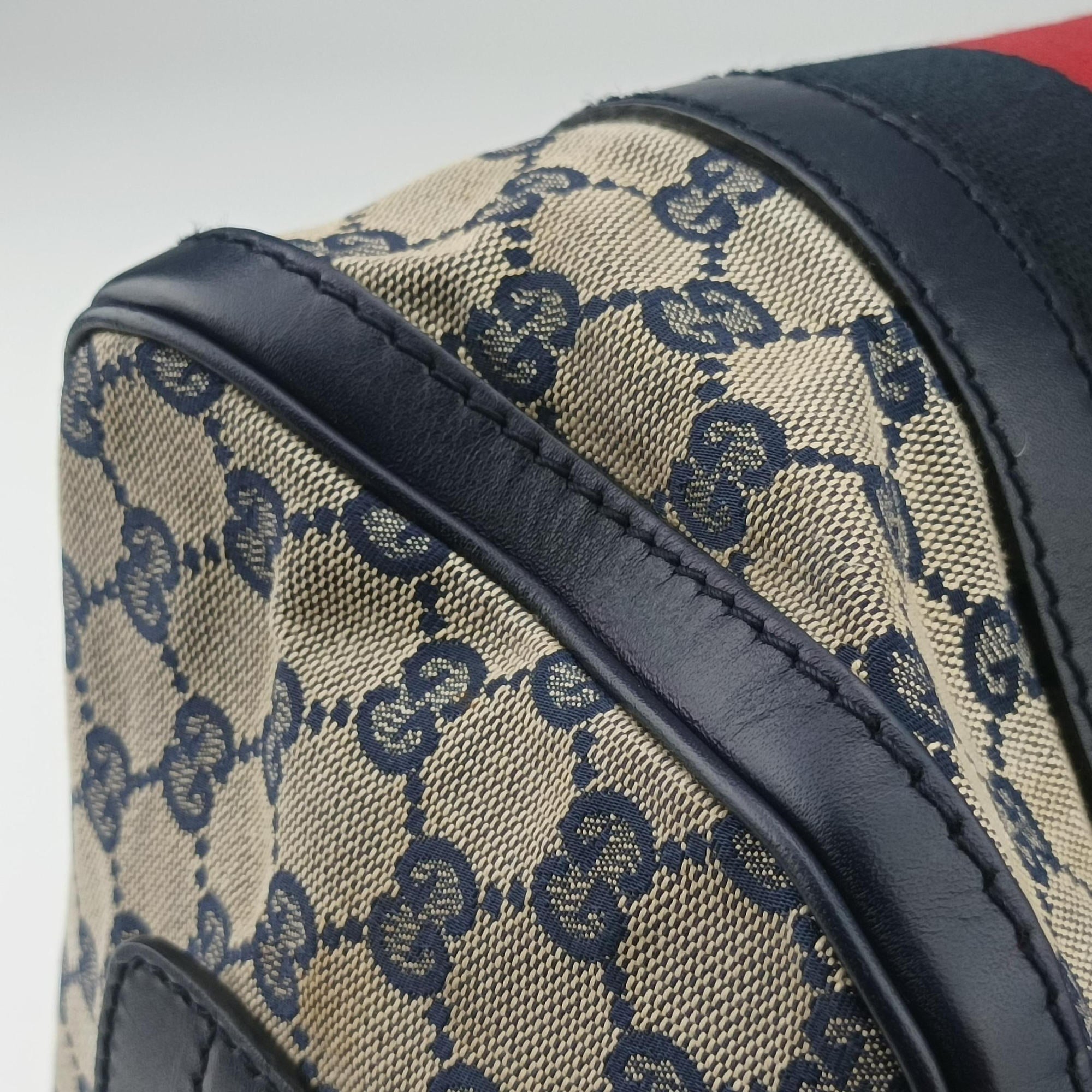 Sherry Line navy×red×beige Leather×canvas 269876 D014122371シェリーライン ネイビー×レッド×ベージュ レザー×キャンバス 269876 D014122371