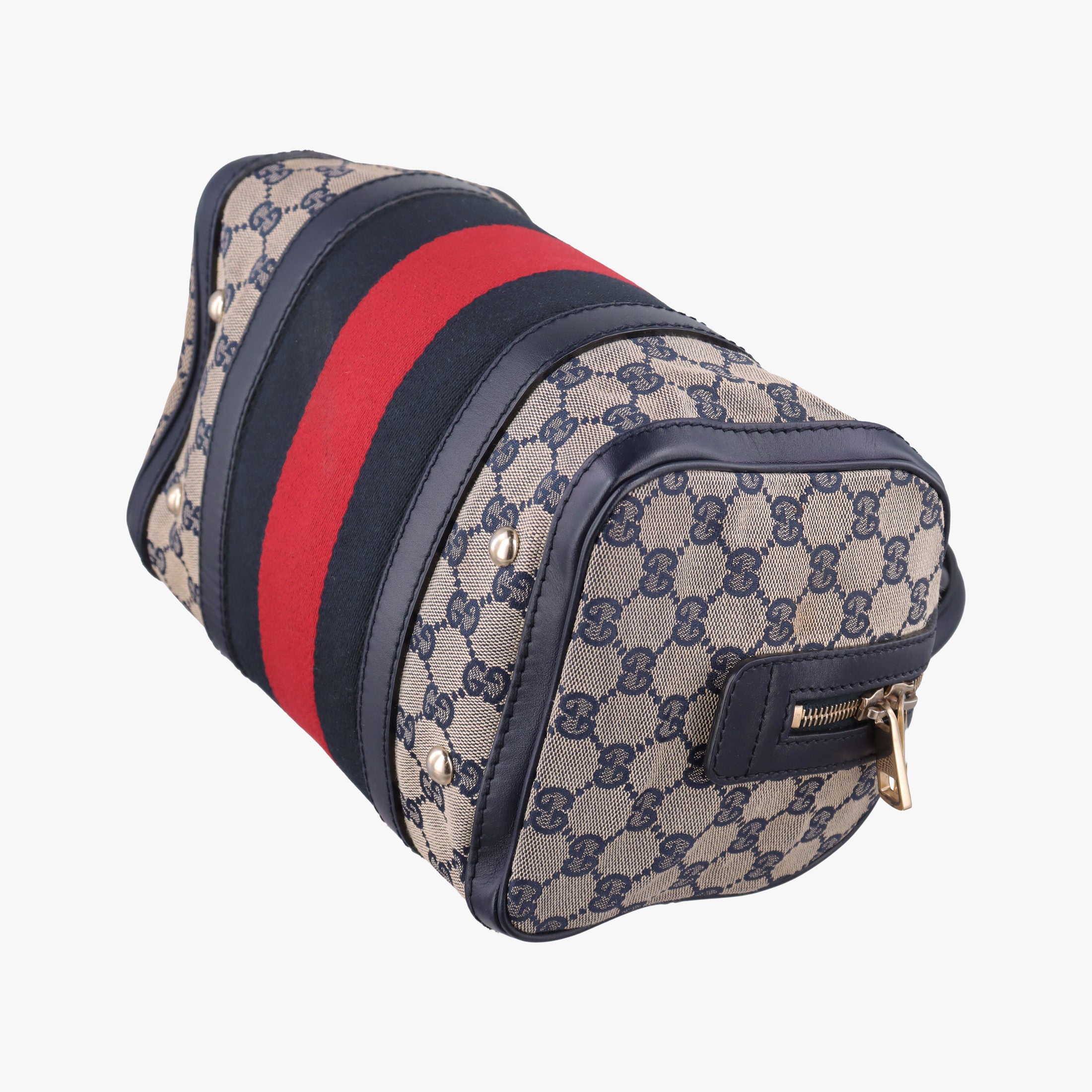 Sherry Line navy×red×beige Leather×canvas 269876 D014122371シェリーライン ネイビー×レッド×ベージュ レザー×キャンバス 269876 D014122371