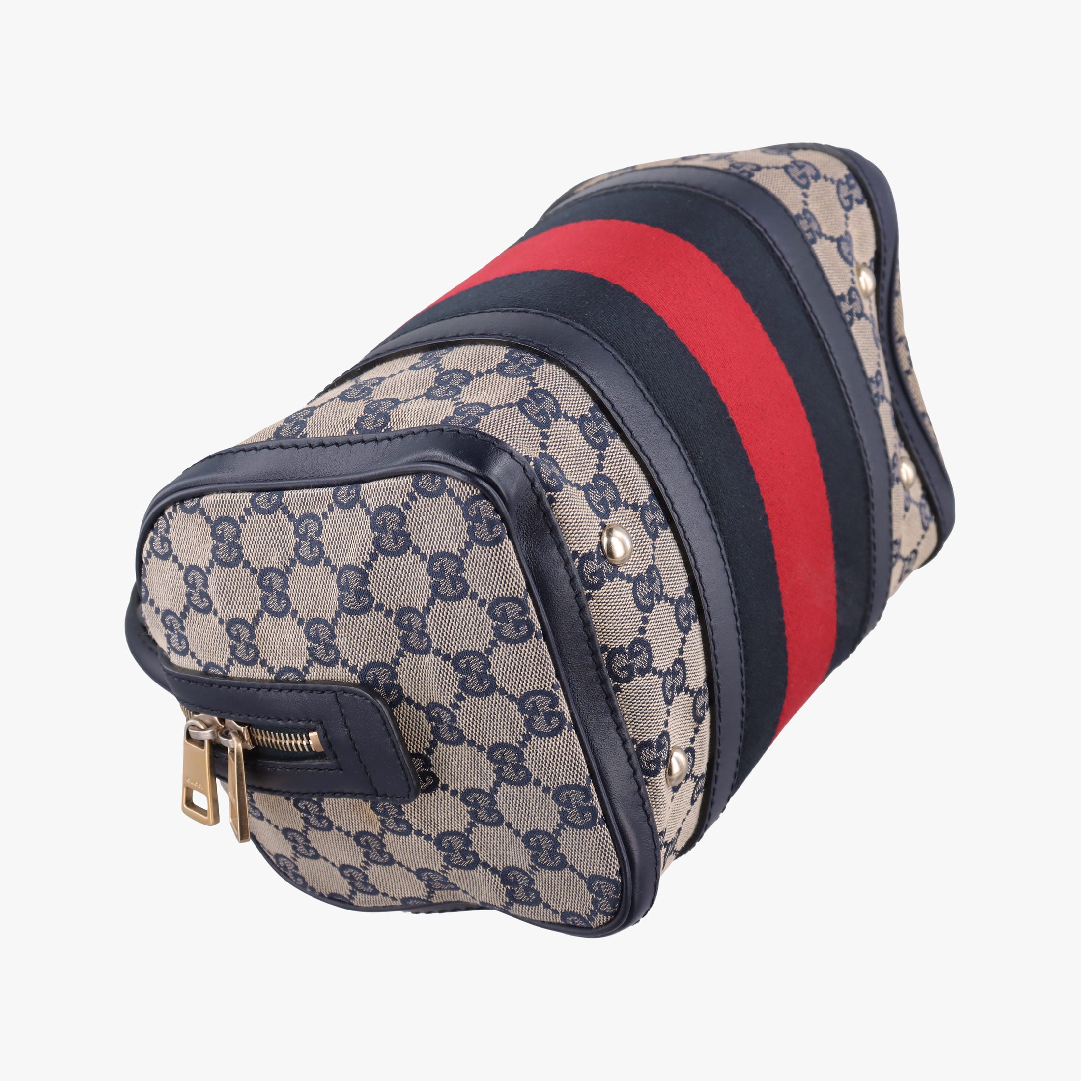 Sherry Line navy×red×beige Leather×canvas 269876 D014122371シェリーライン ネイビー×レッド×ベージュ レザー×キャンバス 269876 D014122371