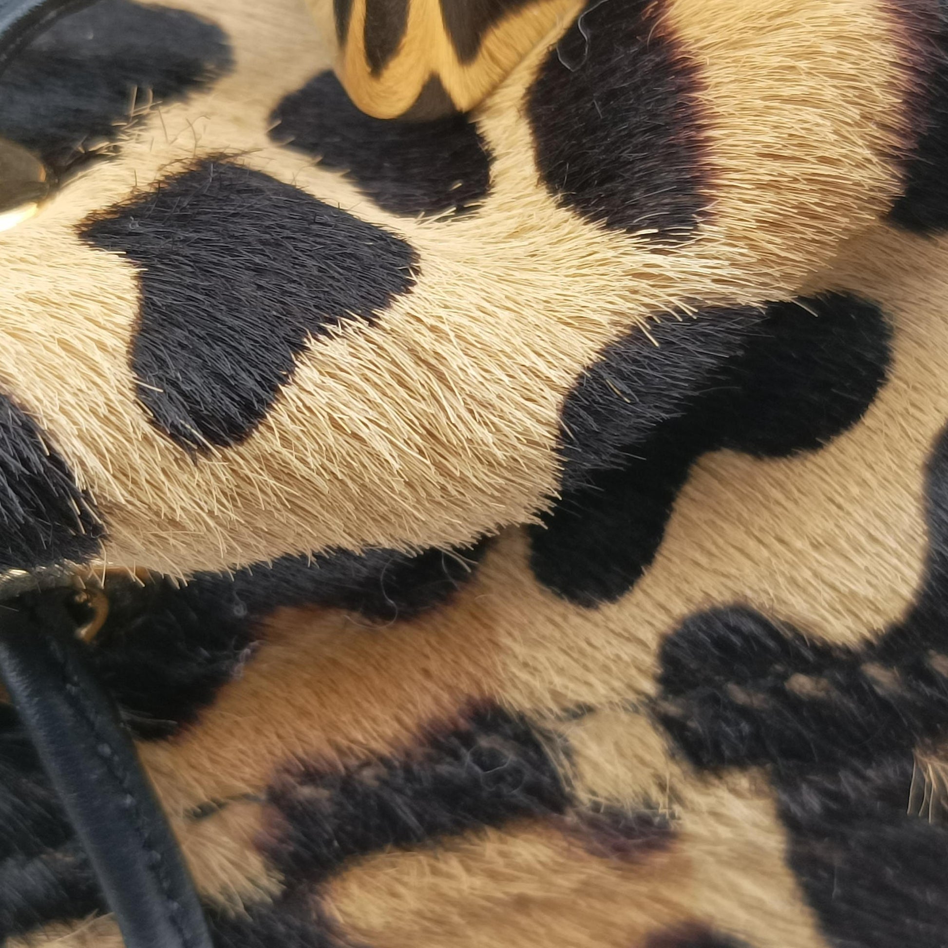 Leopard print mini pouch Beige x Black x Light Brown pony hair×leather 1NR016 42レオパード柄 ミニポーチ ベージュ×黒×ライトブラウン ハラコ×レザー 1NR016 42