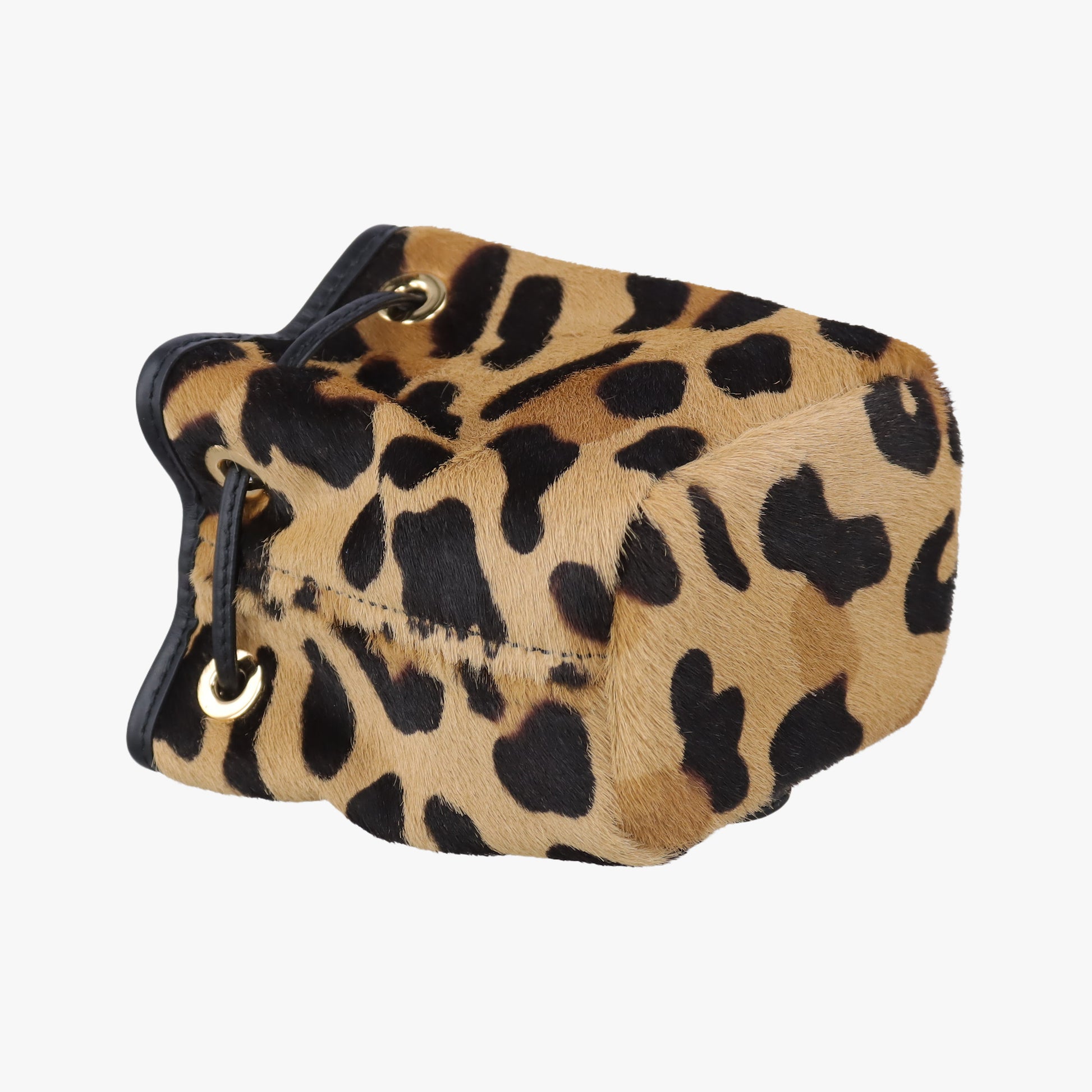Leopard print mini pouch Beige x Black x Light Brown pony hair×leather 1NR016 42レオパード柄 ミニポーチ ベージュ×黒×ライトブラウン ハラコ×レザー 1NR016 42
