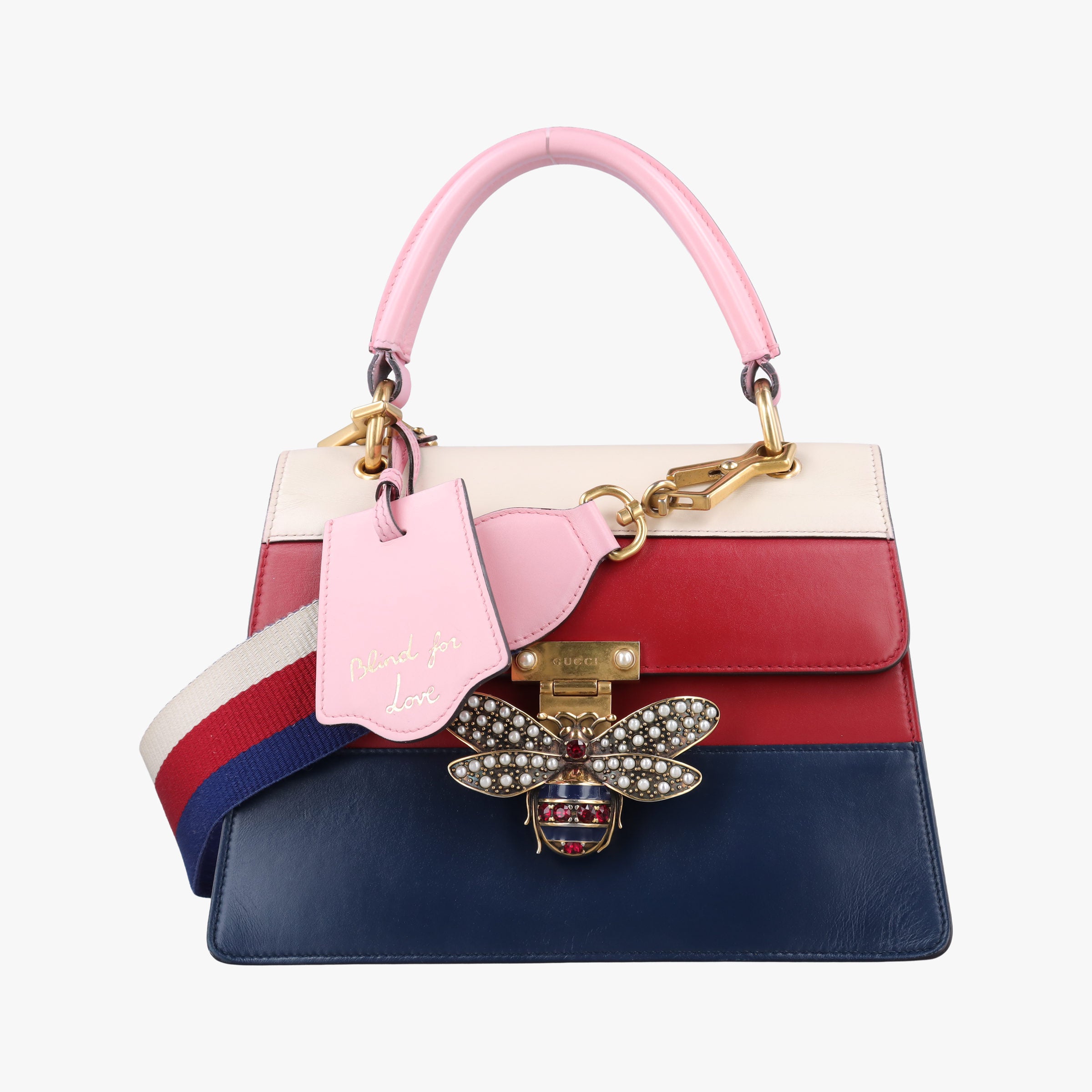 Queen Margaret White×Red×Blue×Pink Leather 476541 C023226076クイーン マーガレット ホワイト×レッド×ブルー×ピンク レザー 476541 C023226076