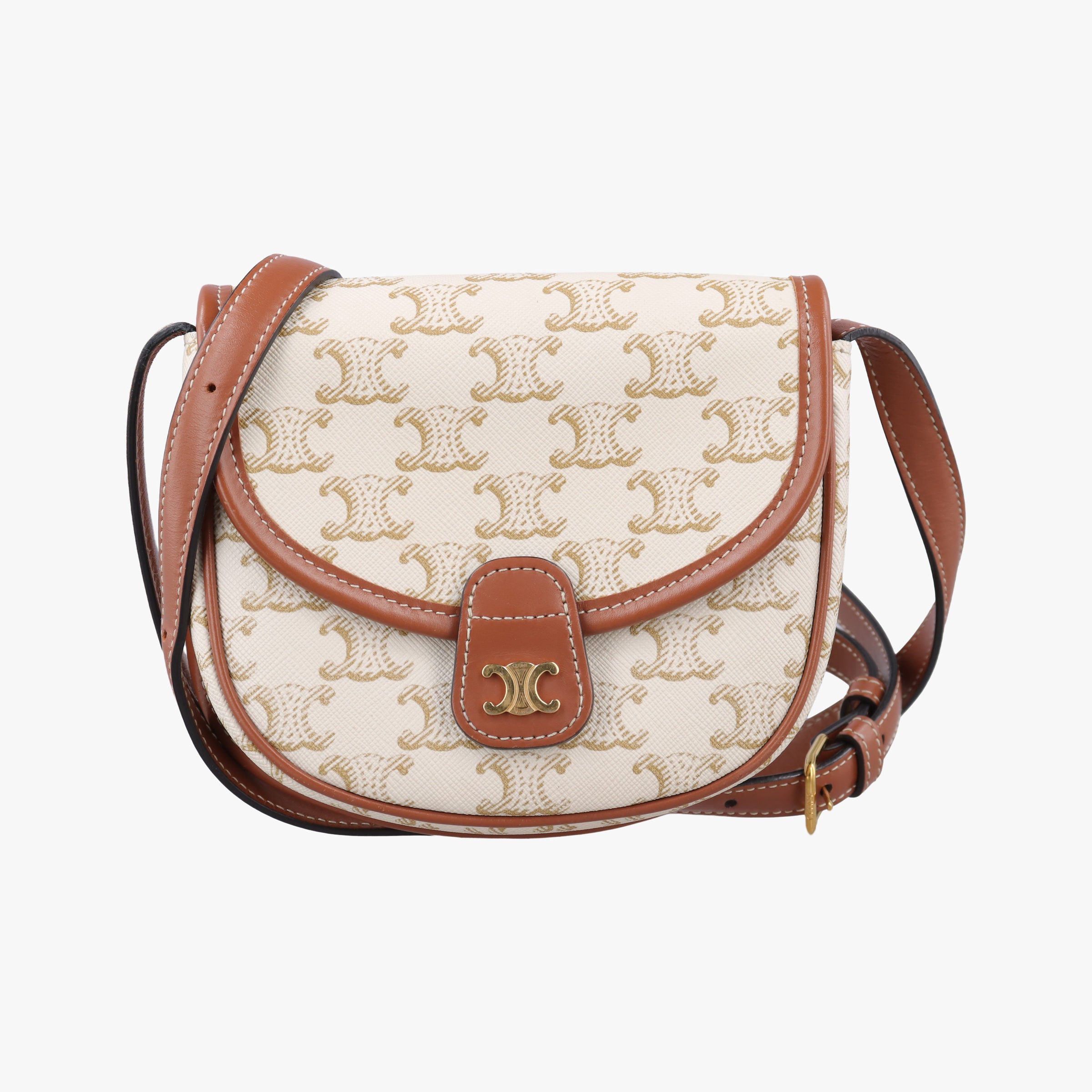 Triomphe Mini Besace White×brown PVC coated canvas F-CU-1201ミニ ブザス トリオンフ ホワイト×ブラウン PVCコーティングキャンバス F-CU-1201