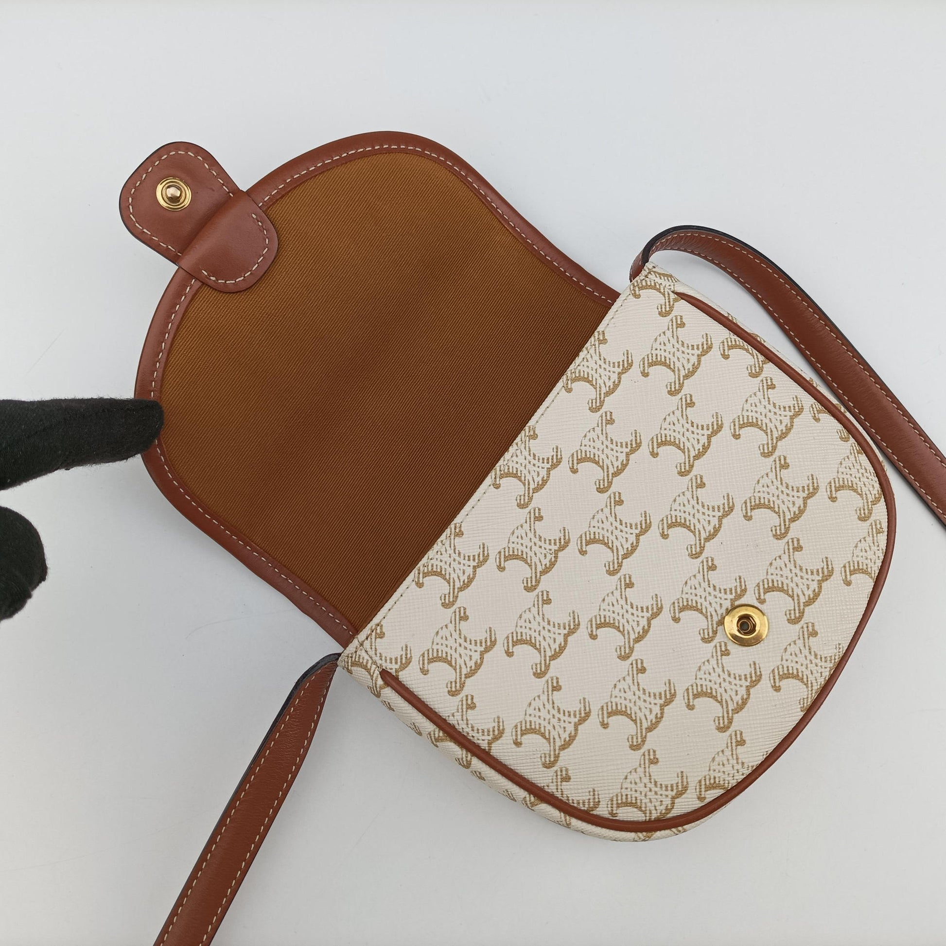 Triomphe Mini Besace White×brown PVC coated canvas F-CU-1201ミニ ブザス トリオンフ ホワイト×ブラウン PVCコーティングキャンバス F-CU-1201