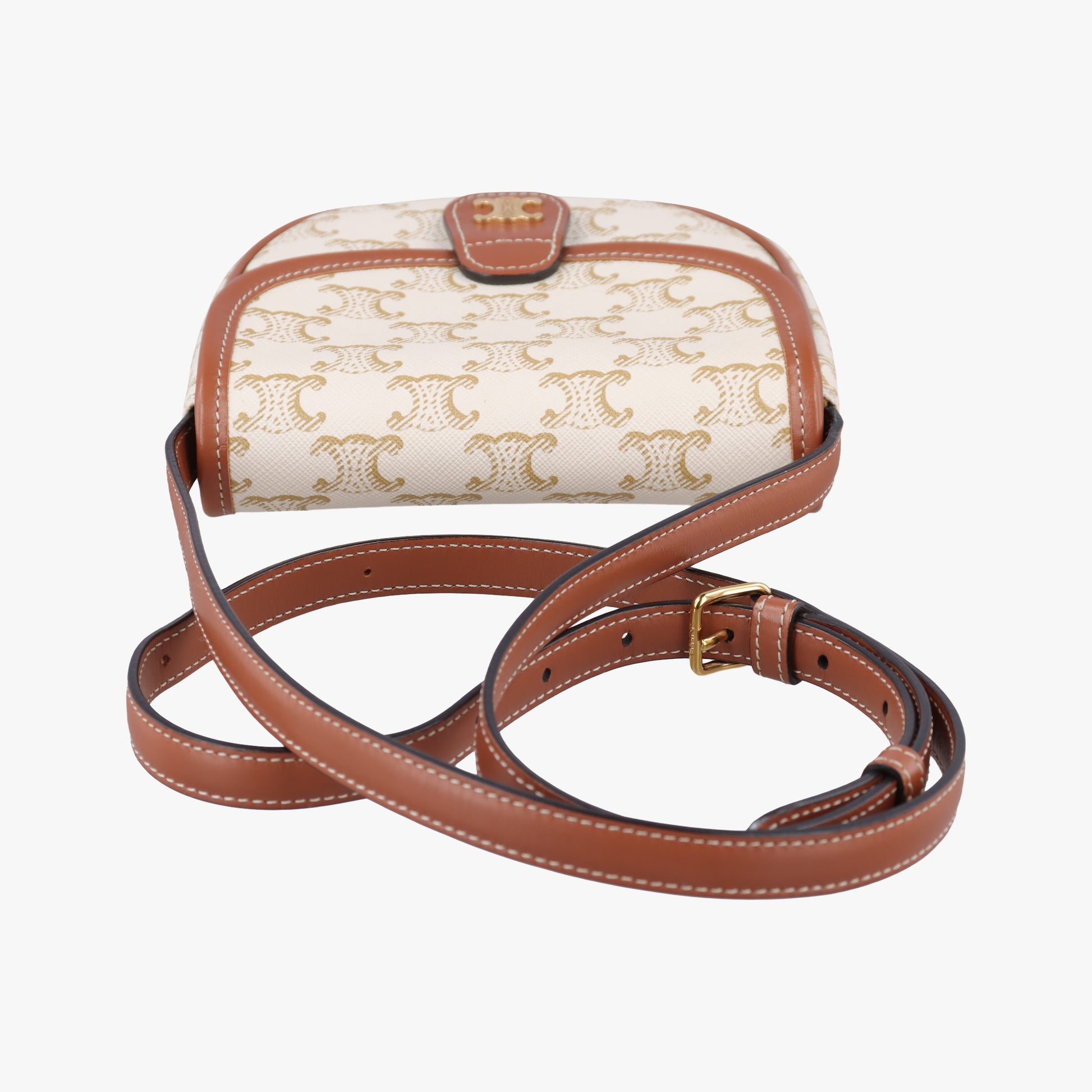 Triomphe Mini Besace White×brown PVC coated canvas F-CU-1201ミニ ブザス トリオンフ ホワイト×ブラウン PVCコーティングキャンバス F-CU-1201