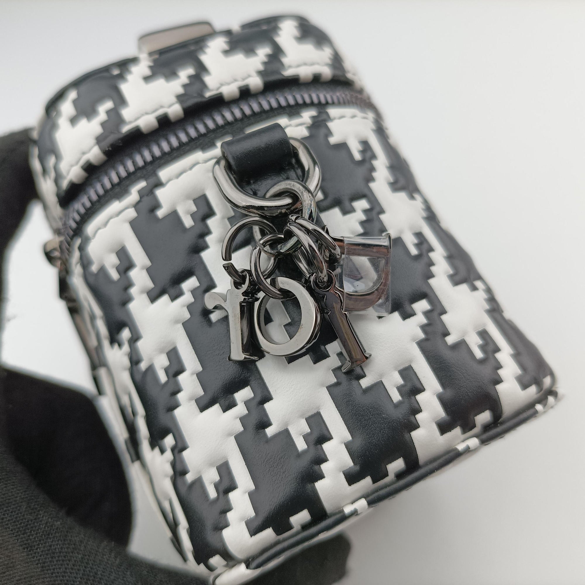 Houndstooth vanity bag Black and White Leather 56-MA-0272千鳥格子バニティバッグ ブラック×ホワイト レザー 56-MA-0272