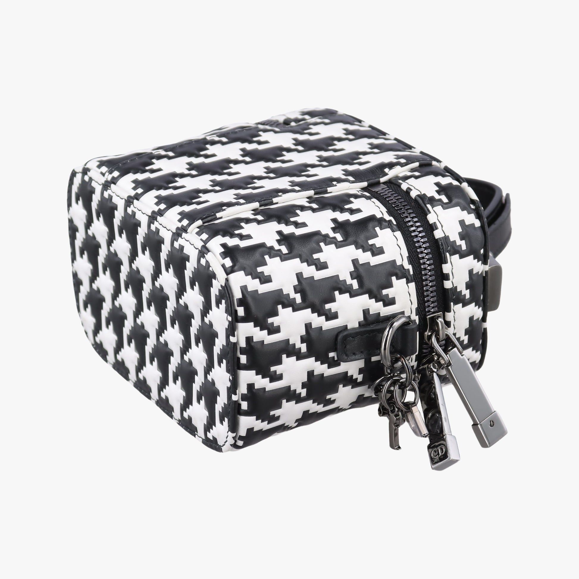 Houndstooth vanity bag Black and White Leather 56-MA-0272千鳥格子バニティバッグ ブラック×ホワイト レザー 56-MA-0272