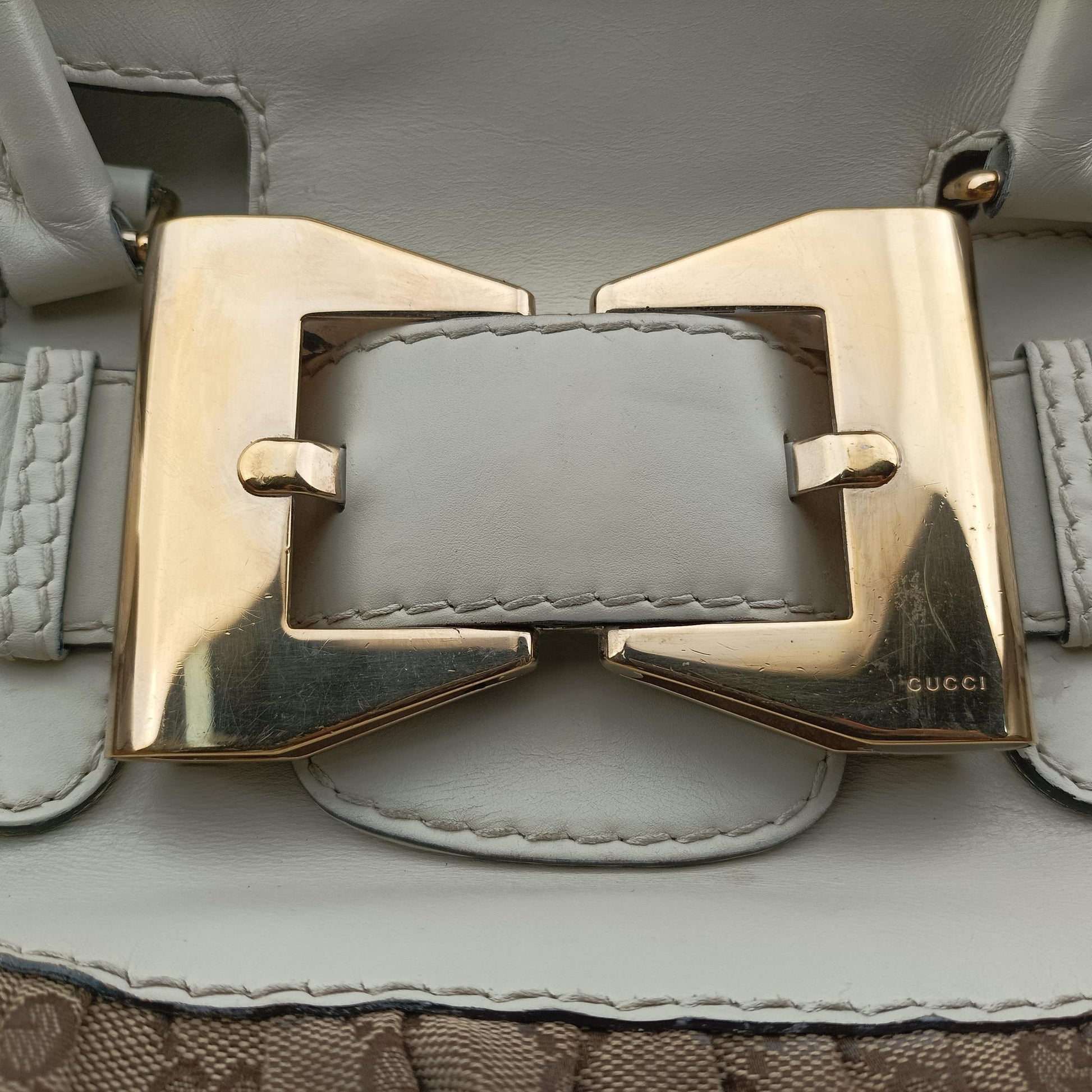 Dialux Queen Large White × Brown Leather×canvas 189883 B1757294ダイラックス クイーン ラージ ホワイト × ブラウン レザー×キャンバス 189883 B1757294