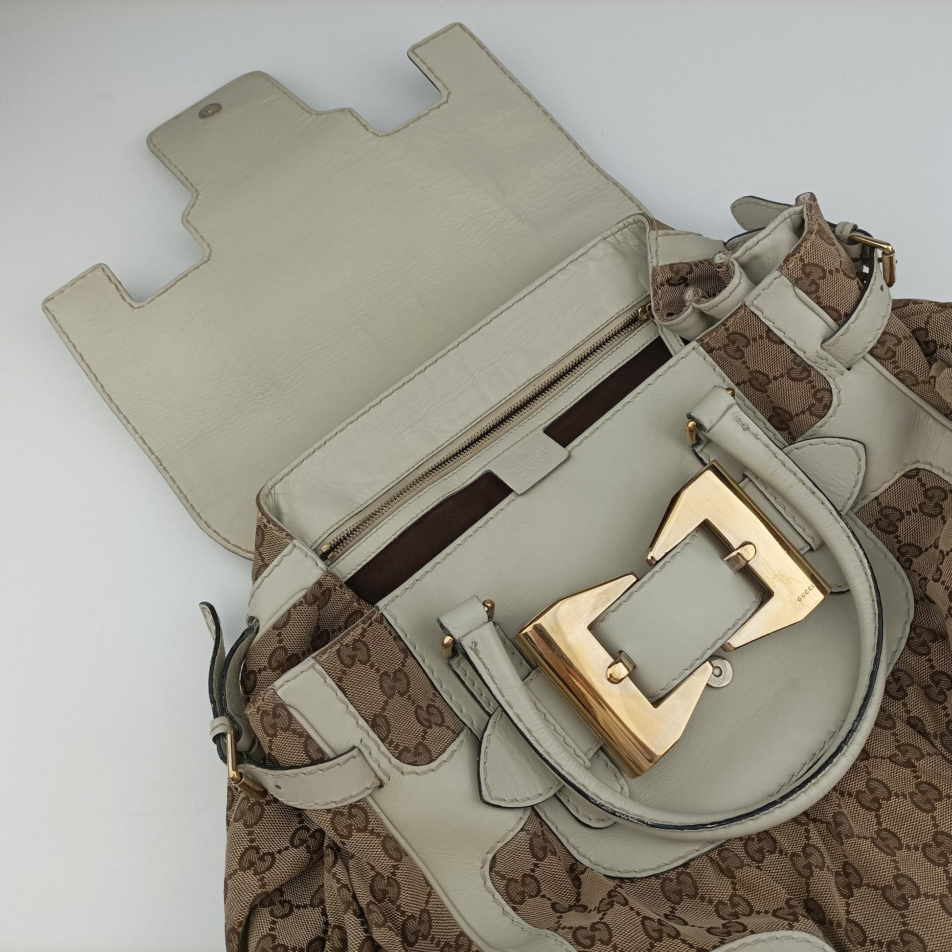 Dialux Queen Large White × Brown Leather×canvas 189883 B1757294ダイラックス クイーン ラージ ホワイト × ブラウン レザー×キャンバス 189883 B1757294