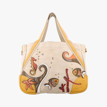 Tote bag Beige x Yellowe x multi Canvas x Leather 117トートバッグ ベージュxイエローxマルチ キャンバスxレザー 117