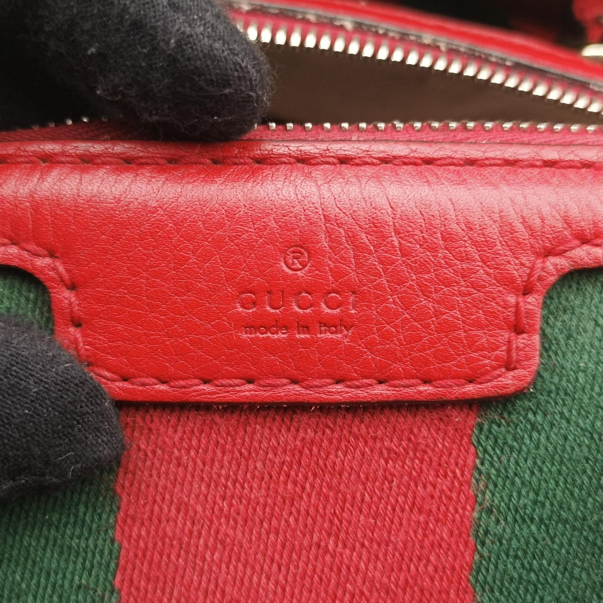 Sherry Line Beige×Red×Green canvas×leather 247205 A018136480シェリーライン ベージュ×レッド×グリーン キャンバス×レザー 247205 A018136480