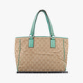 GG Canvas Tote Beige × Green canvas×leather 113017 GGキャンバス トート ベージュ x グリーン キャンバス×レザー 113017 