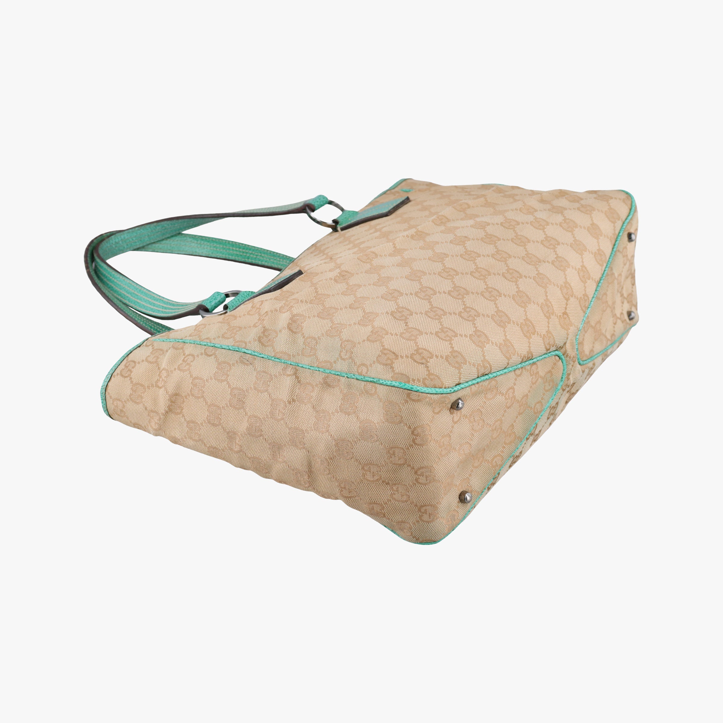GG Canvas Tote Beige × Green canvas×leather 113017 GGキャンバス トート ベージュ x グリーン キャンバス×レザー 113017 