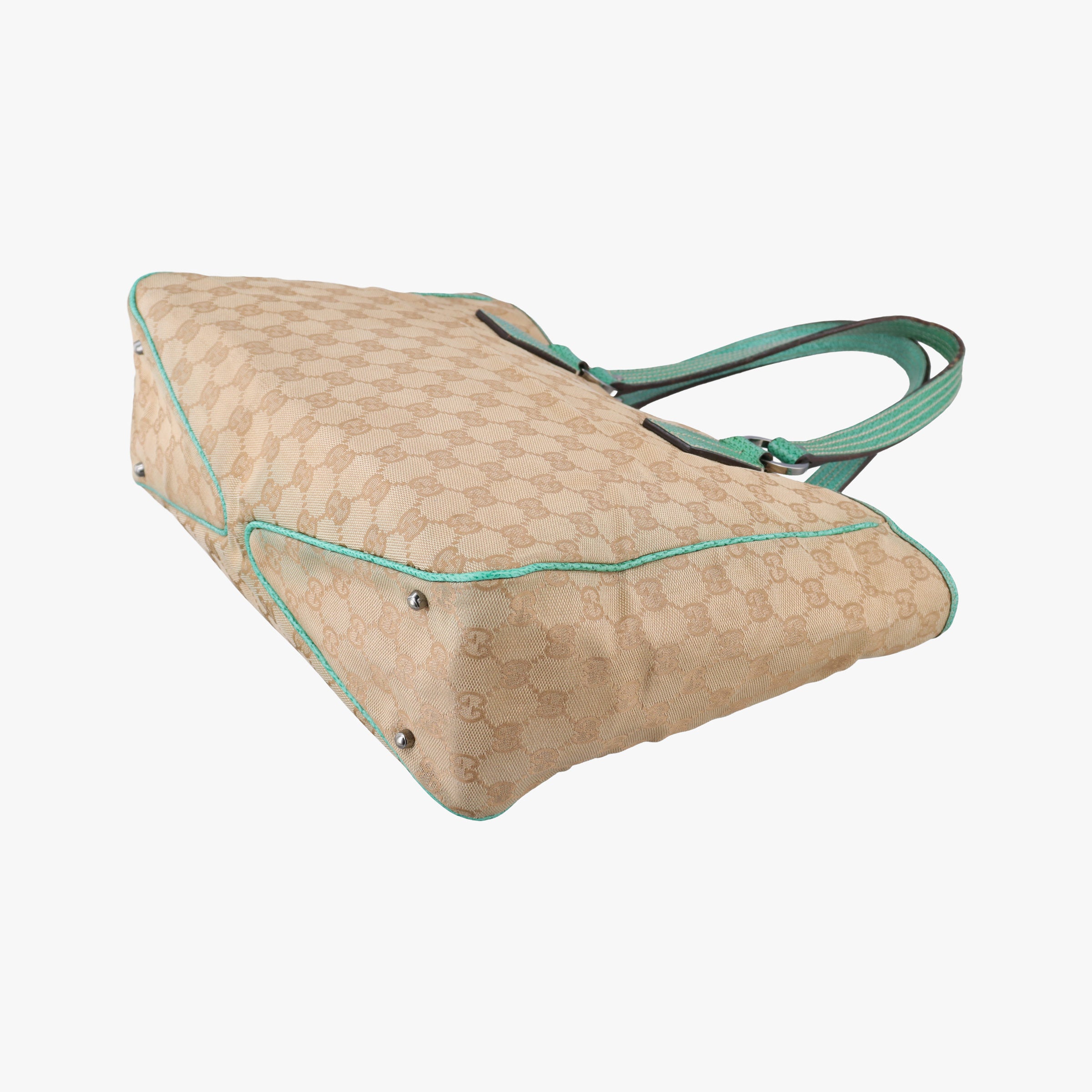 GG Canvas Tote Beige × Green canvas×leather 113017 GGキャンバス トート ベージュ x グリーン キャンバス×レザー 113017 