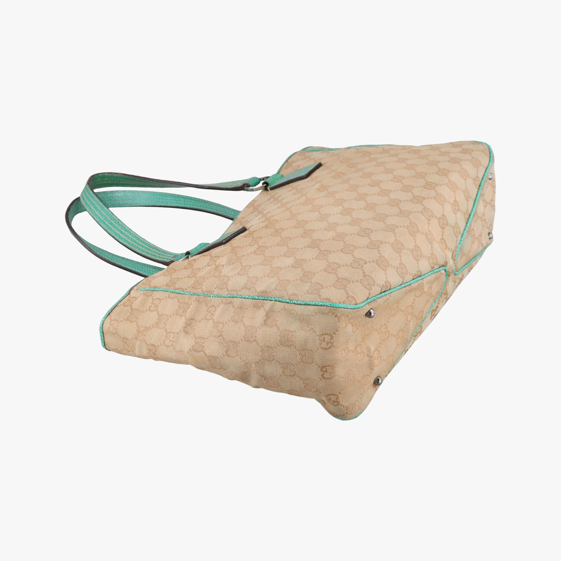 GG Canvas Tote Beige × Green canvas×leather 113017 GGキャンバス トート ベージュ x グリーン キャンバス×レザー 113017 