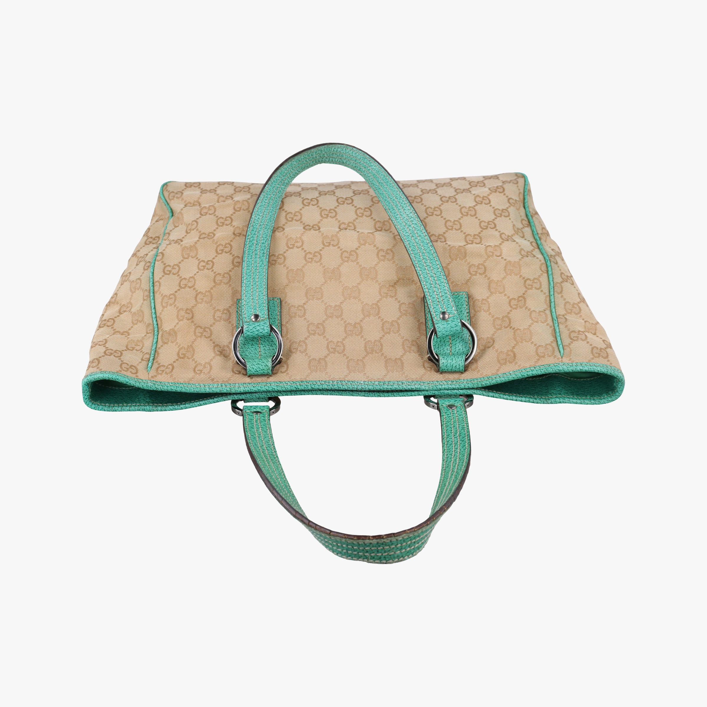 GG Canvas Tote Beige × Green canvas×leather 113017 GGキャンバス トート ベージュ x グリーン キャンバス×レザー 113017 