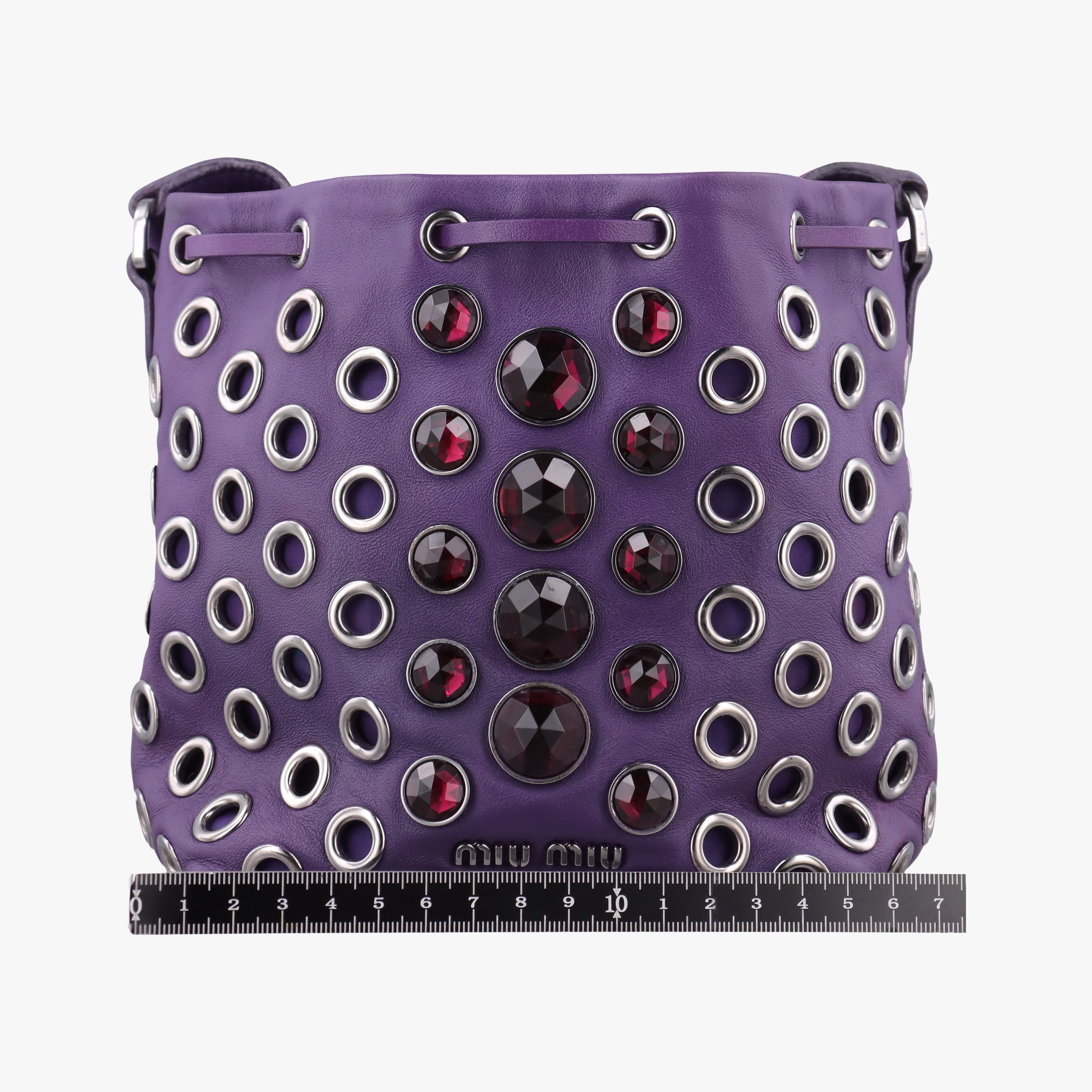 Grommet Mini Jewel Embellished Drawstring Bucket Purple lambskin 197/Bグロメットミニ ジュエルエンベリッシュド ドローストリング バケット パープル ラムスキン 197/B