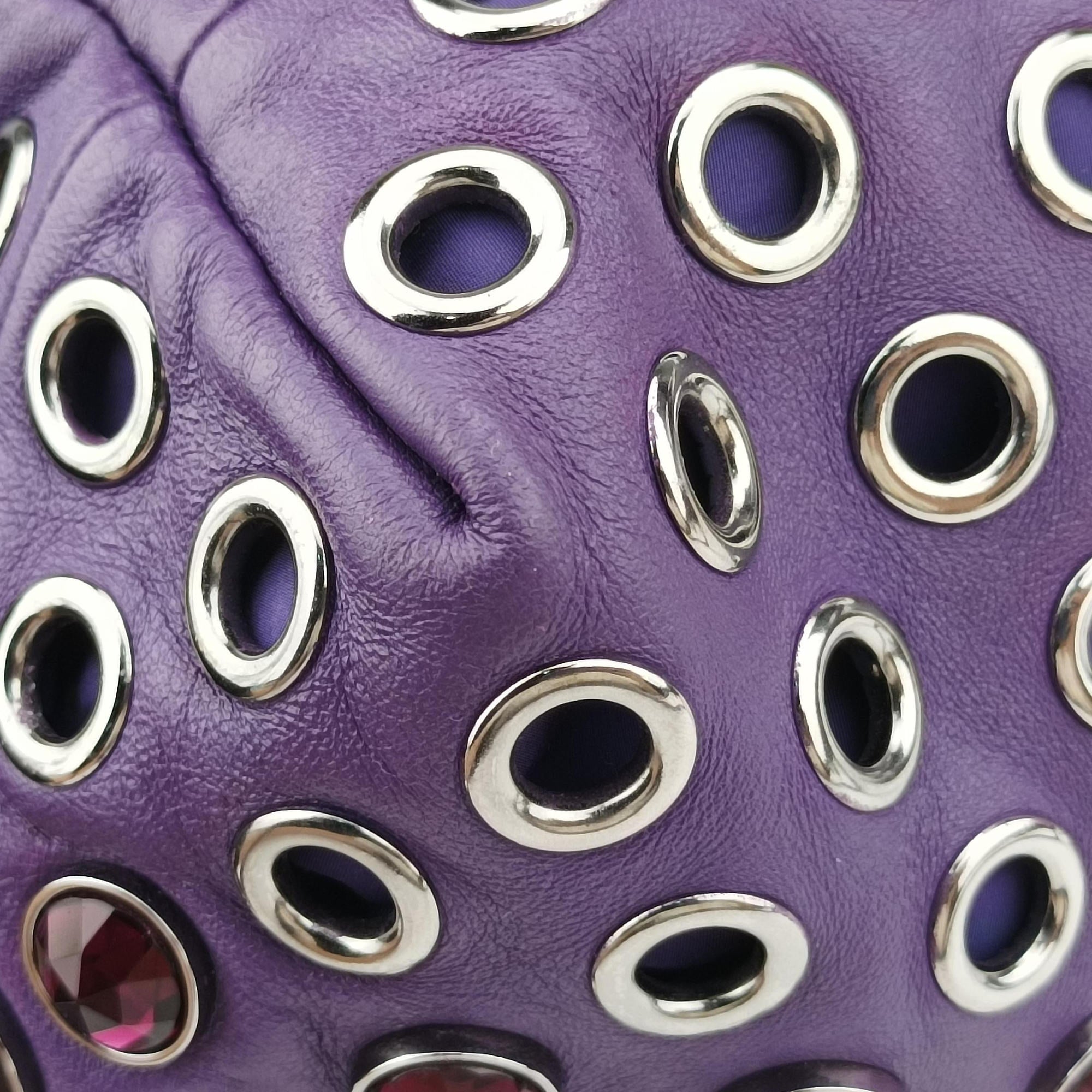 Grommet Mini Jewel Embellished Drawstring Bucket Purple lambskin 197/Bグロメットミニ ジュエルエンベリッシュド ドローストリング バケット パープル ラムスキン 197/B