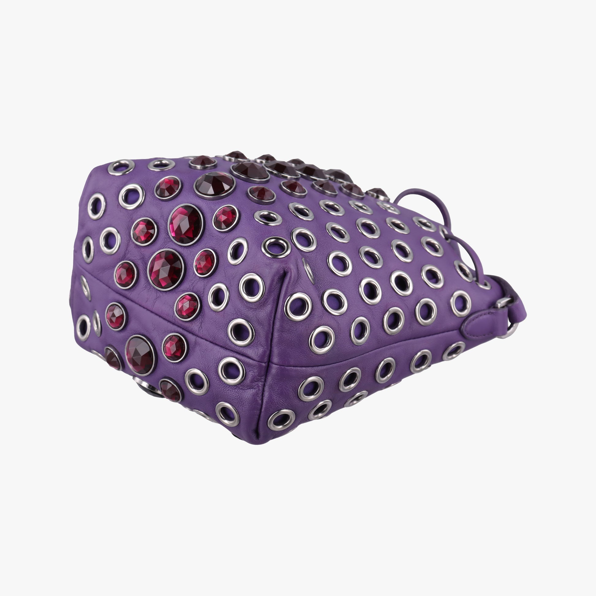Grommet Mini Jewel Embellished Drawstring Bucket Purple lambskin 197/Bグロメットミニ ジュエルエンベリッシュド ドローストリング バケット パープル ラムスキン 197/B