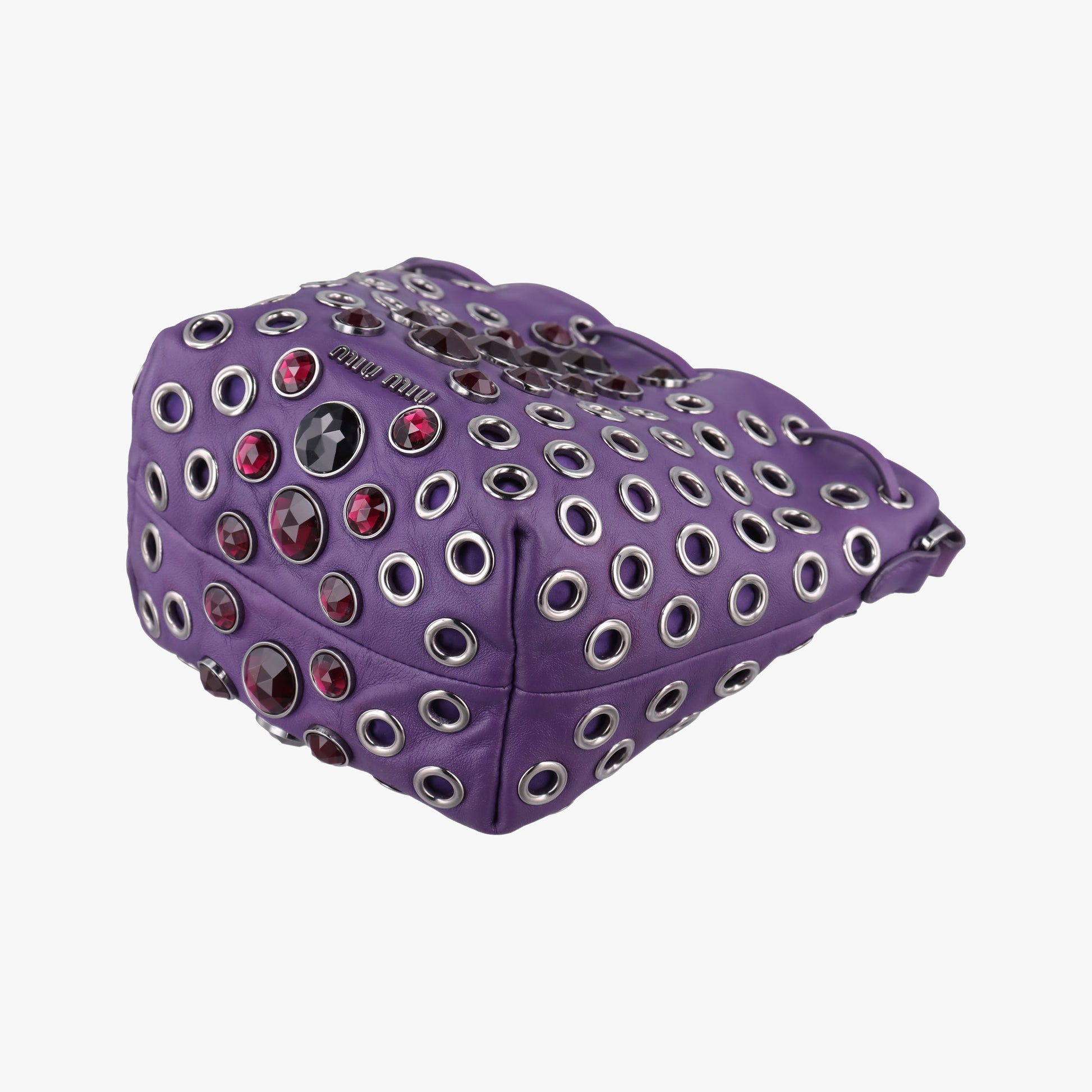 Grommet Mini Jewel Embellished Drawstring Bucket Purple lambskin 197/Bグロメットミニ ジュエルエンベリッシュド ドローストリング バケット パープル ラムスキン 197/B