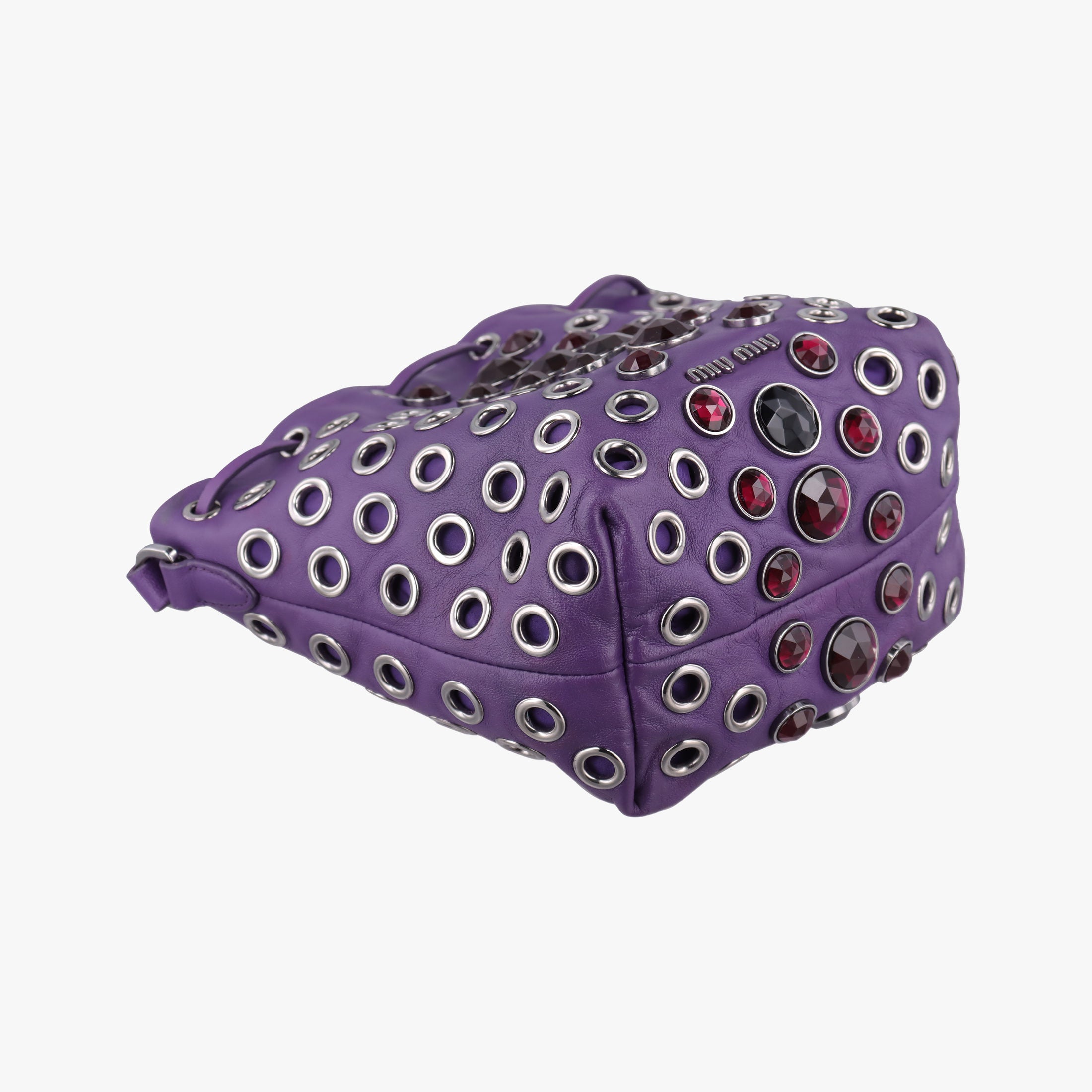 Grommet Mini Jewel Embellished Drawstring Bucket Purple lambskin 197/Bグロメットミニ ジュエルエンベリッシュド ドローストリング バケット パープル ラムスキン 197/B