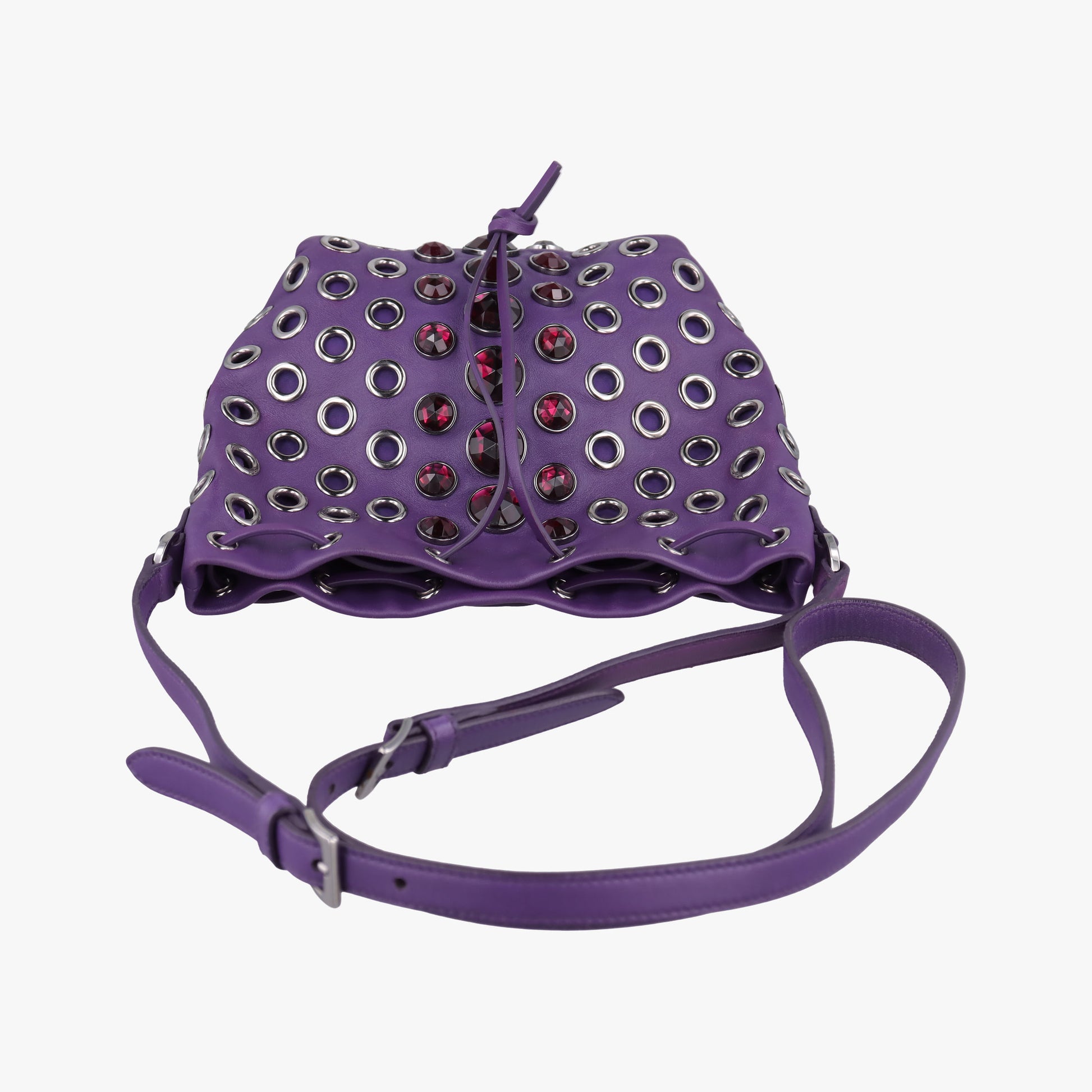 Grommet Mini Jewel Embellished Drawstring Bucket Purple lambskin 197/Bグロメットミニ ジュエルエンベリッシュド ドローストリング バケット パープル ラムスキン 197/B