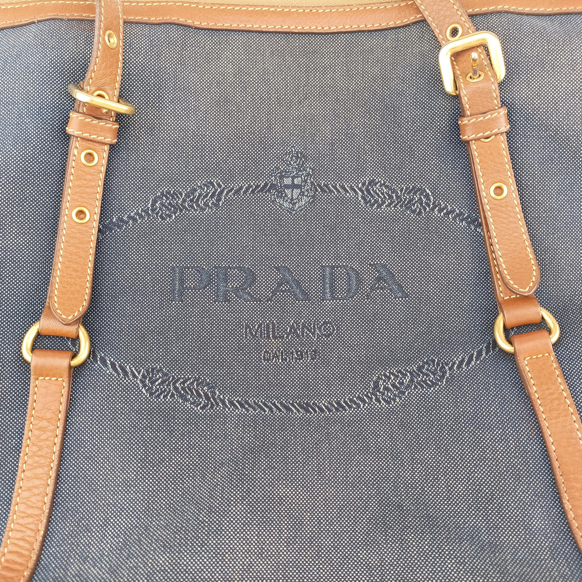 Logo Jacquard Blue × Brown Canvas × Leather BR4253 14ロゴジャガード ブルー × ブラウン キャンバス × レザー BR4253 14