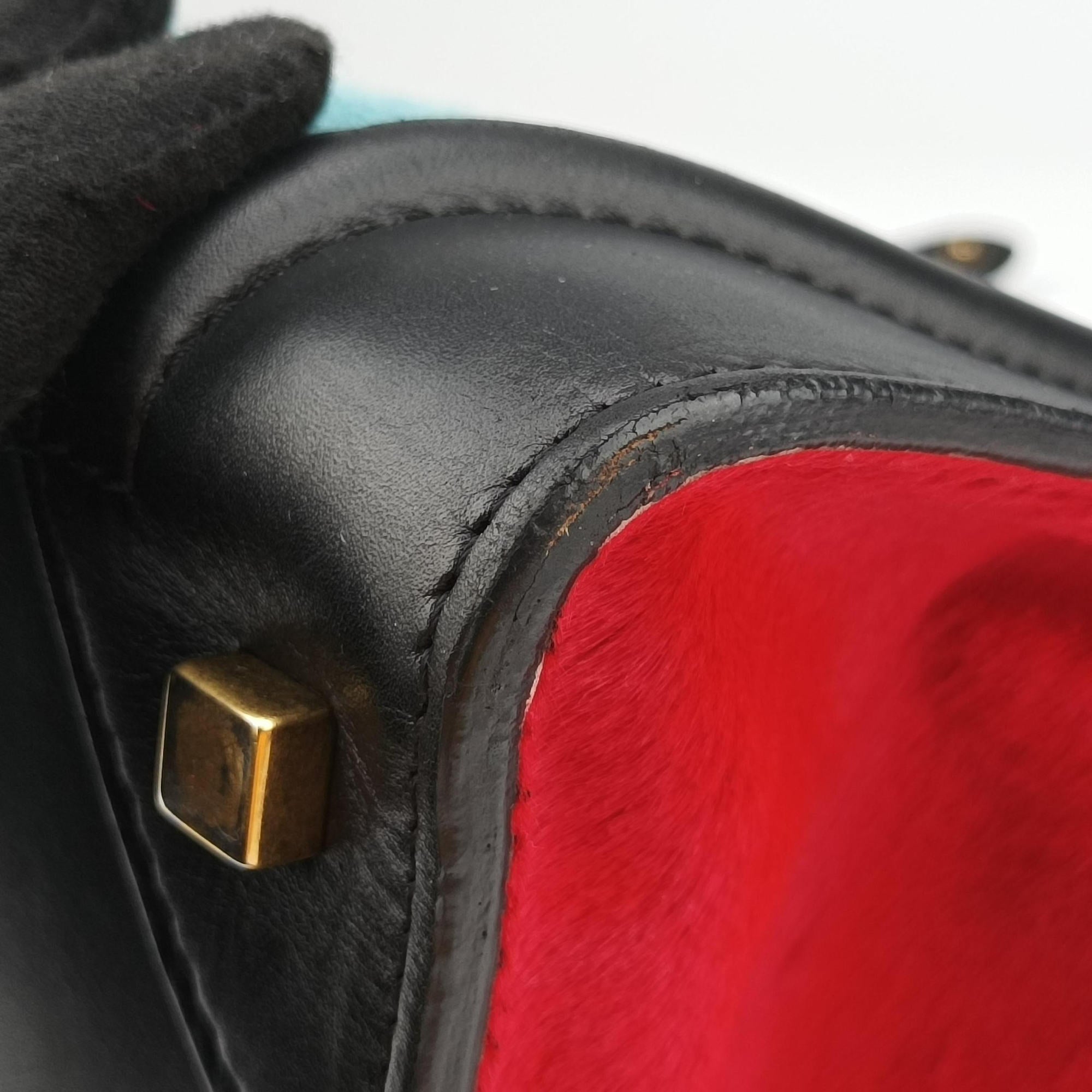 Luggage Mini Shopper Black×Blue×Red Leather×Ponyhair U-GA-0123ラゲージミニショッパー ブラック×ブルー×レッド レザー×ハラコ U-GA-0123