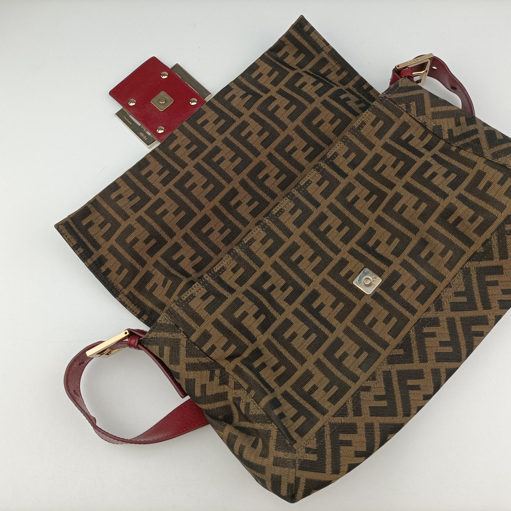 Baguette Zucchino Brown × Red canvas×leather 8BT180 8BT180-FQ8 119-2566マンマバケット ズッキーノ柄 ブラウン × レッド キャンバス×レザー 8BT180 8BT180-FQ8 119-2566