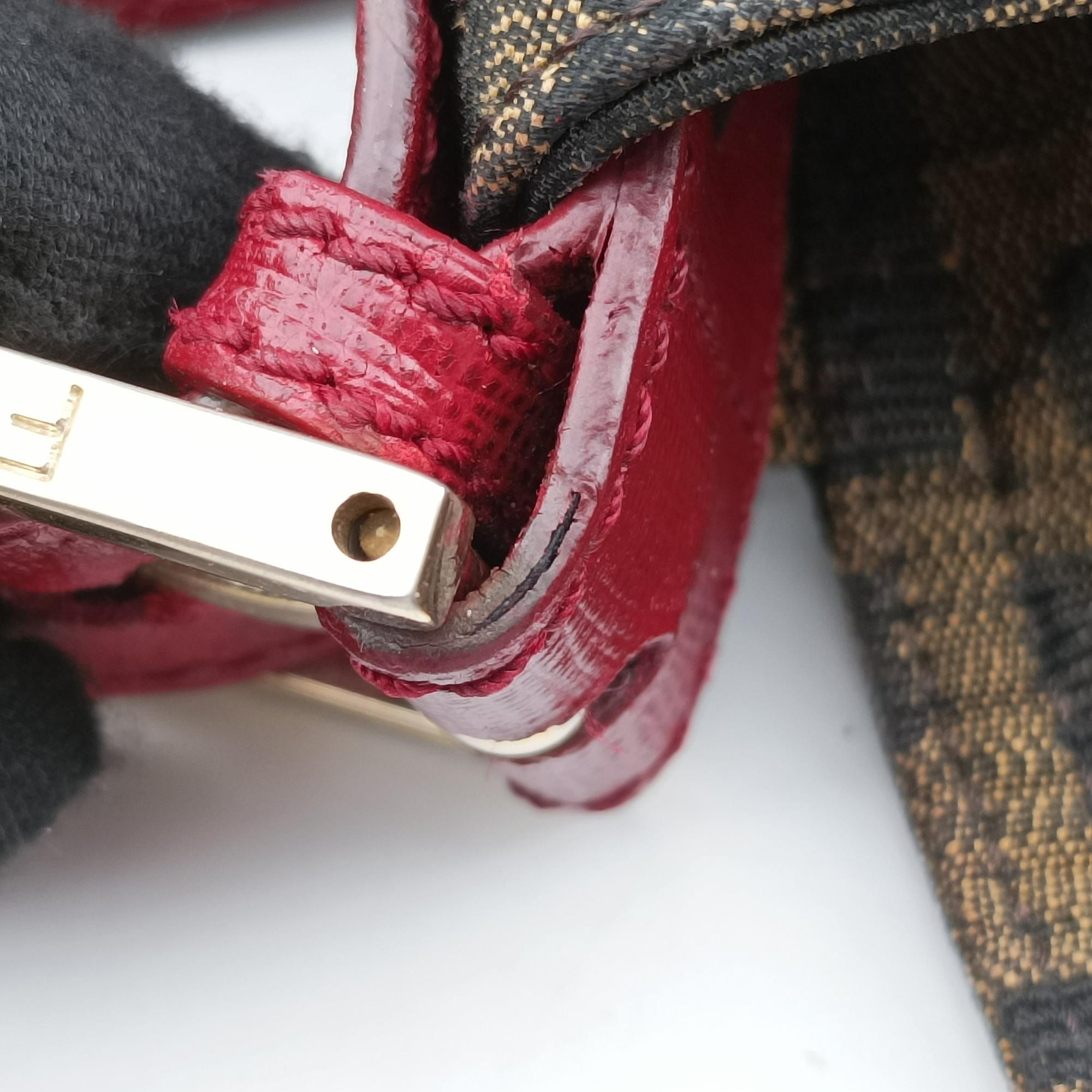 Baguette Zucchino Brown × Red canvas×leather 8BT180 8BT180-FQ8 119-2566マンマバケット ズッキーノ柄 ブラウン × レッド キャンバス×レザー 8BT180 8BT180-FQ8 119-2566
