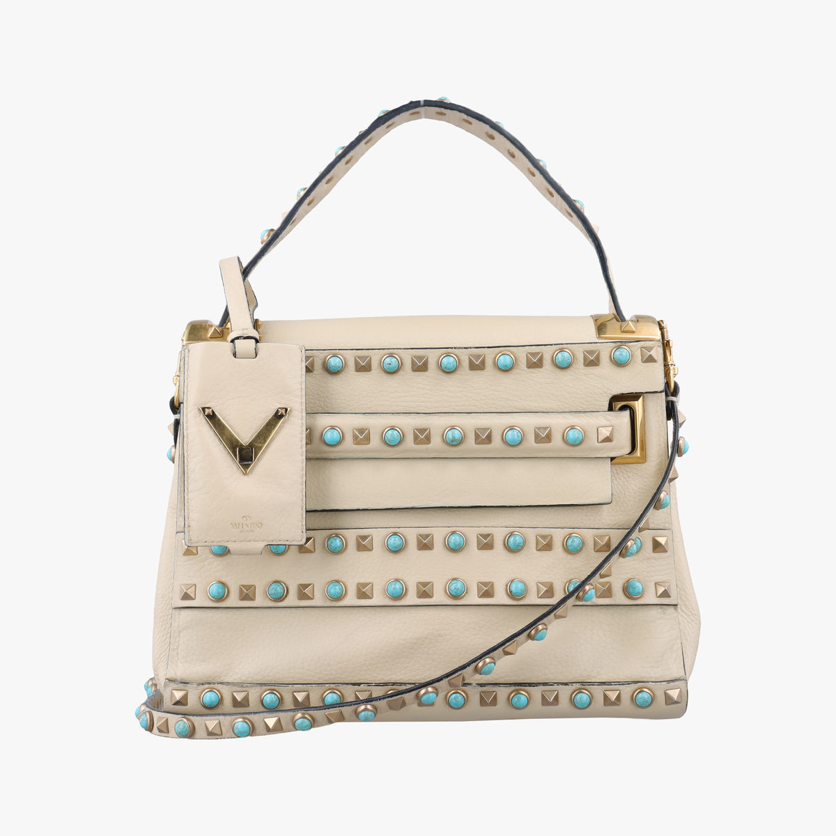 My Rockstud Rolling Flap Top Handle White Leather BL-K997VQ20マイ ロックスタッズ ローリング ホワイト レザー BL-K997VQ20