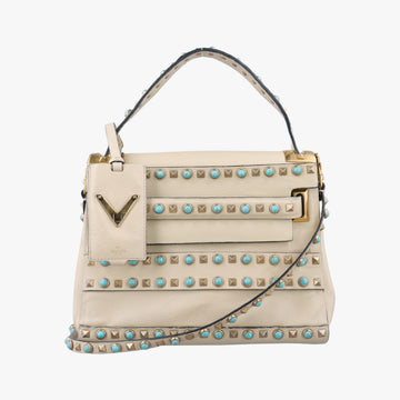 My Rockstud Rolling Flap Top Handle White Leather BL-K997VQ20マイ ロックスタッズ ローリング ホワイト レザー BL-K997VQ20