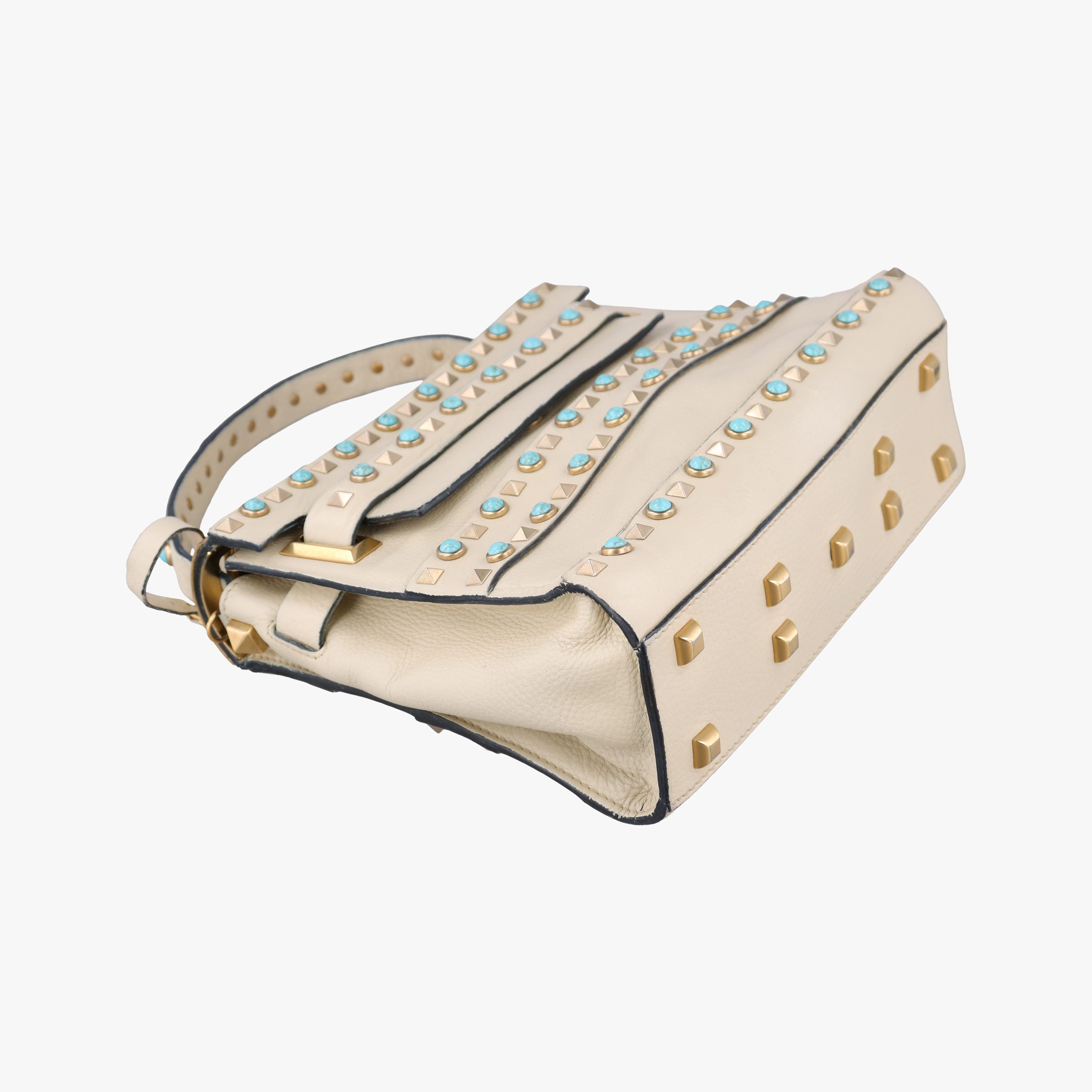 My Rockstud Rolling Flap Top Handle White Leather BL-K997VQ20マイ ロックスタッズ ローリング ホワイト レザー BL-K997VQ20